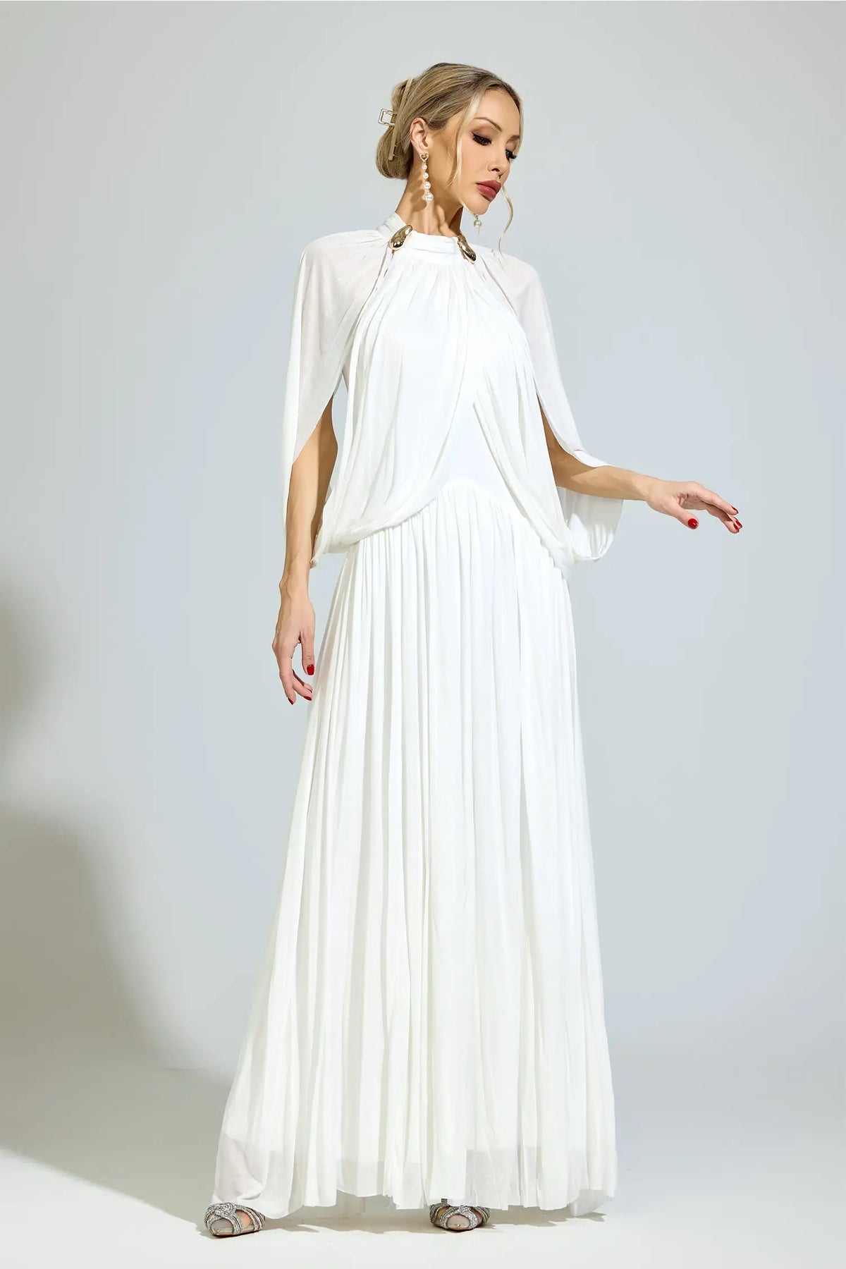 Michelle White Pleated Maxi Dress