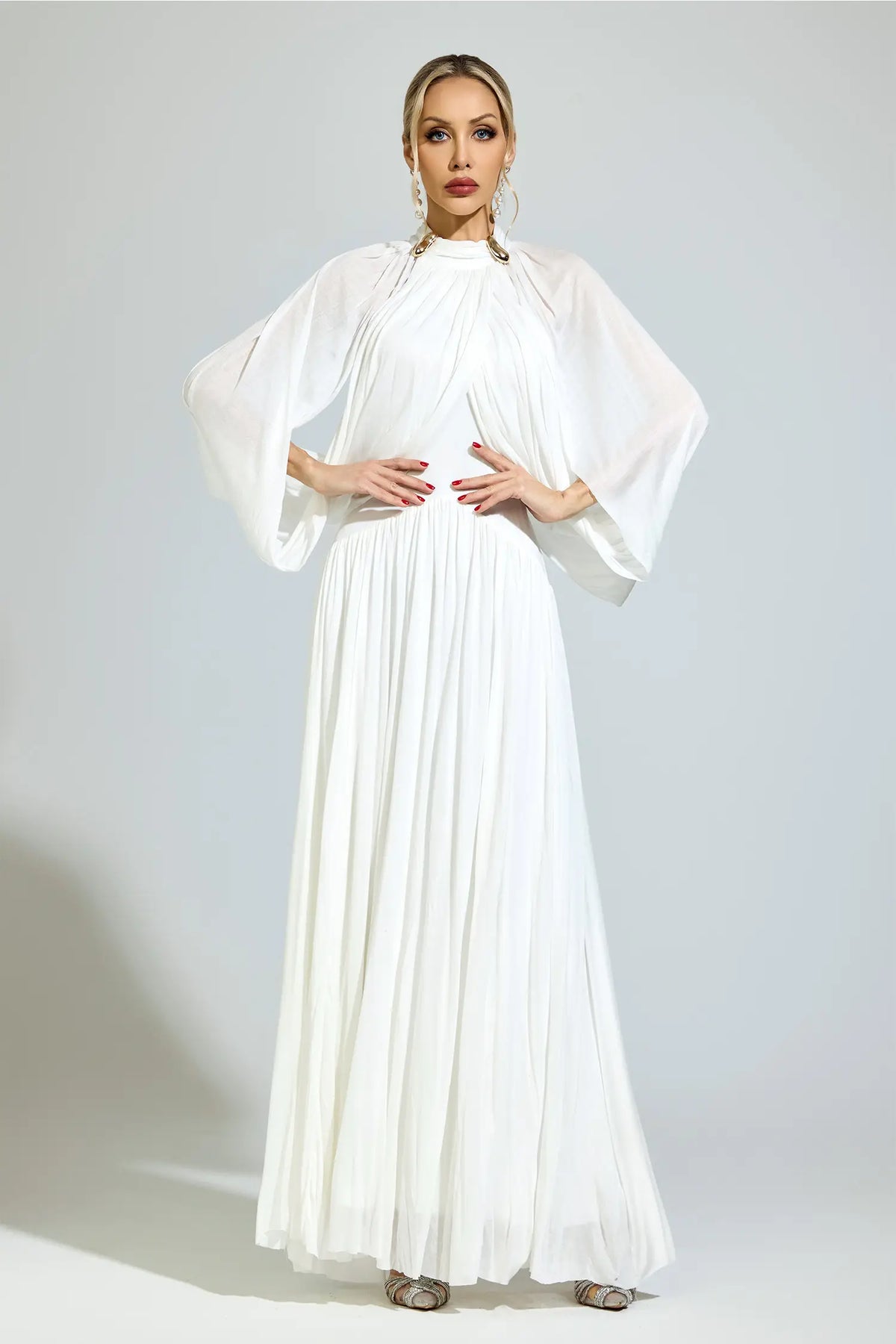 Michelle White Pleated Maxi Dress