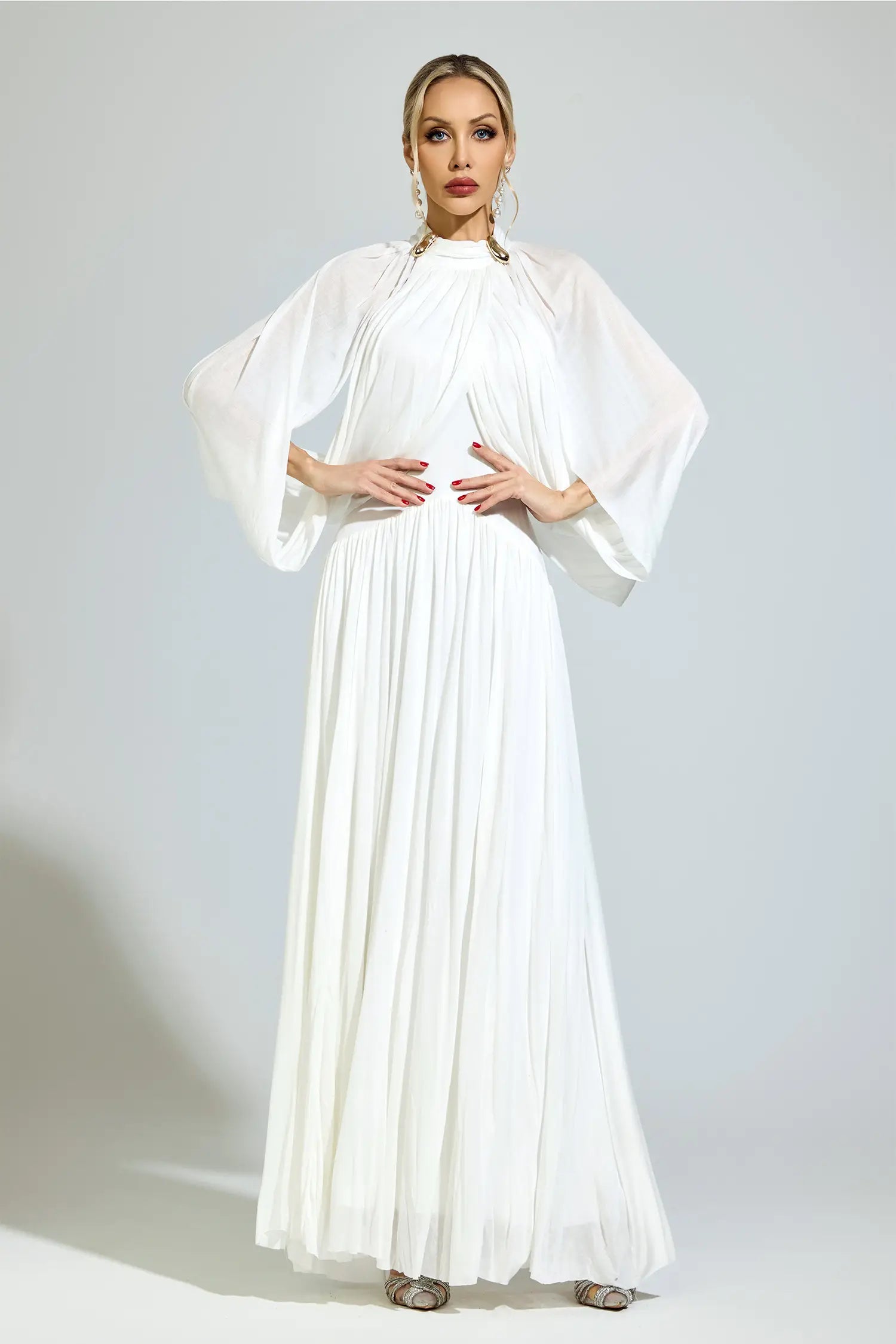 Michelle White Pleated Maxi Dress