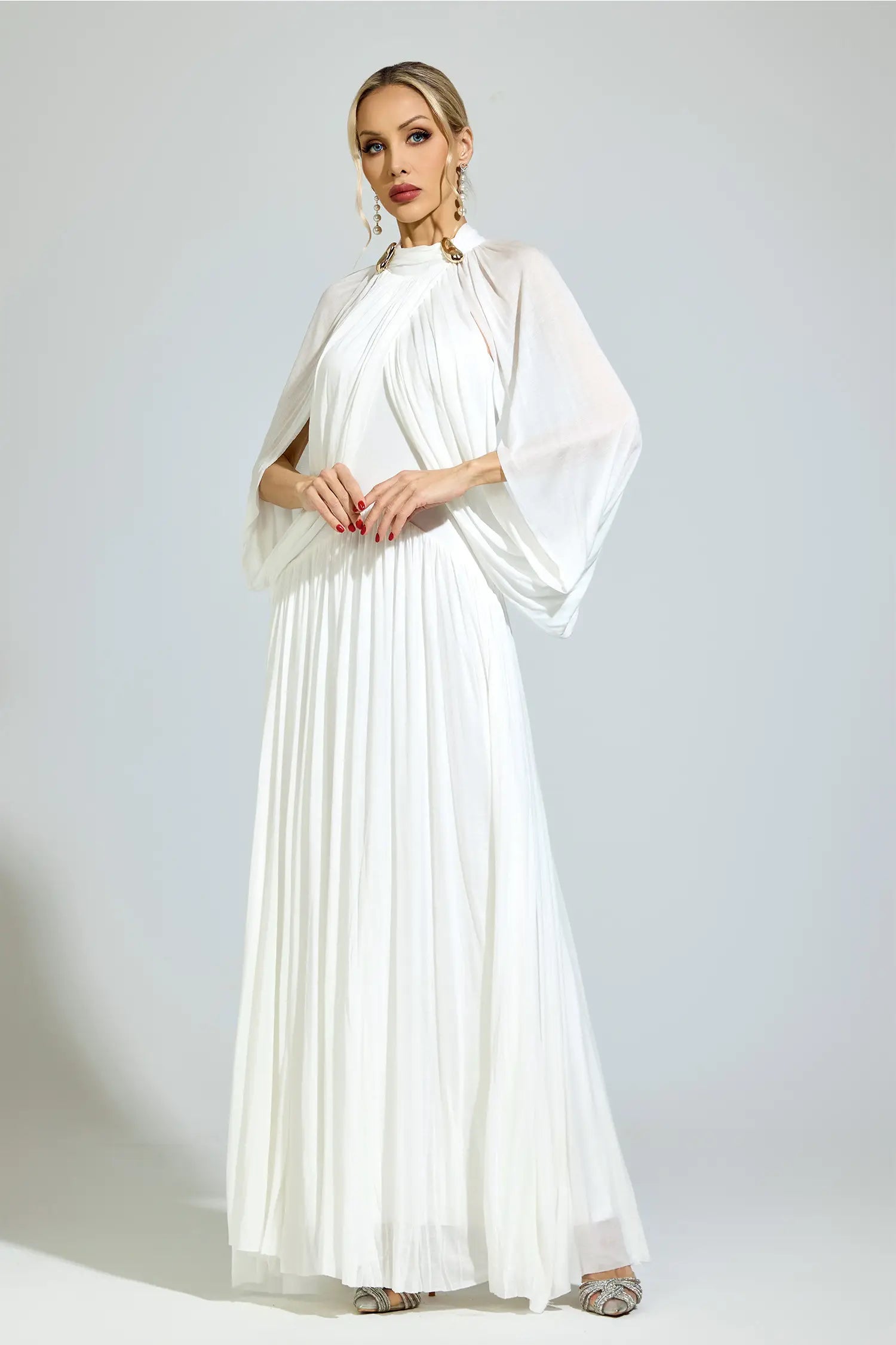 Michelle White Pleated Maxi Dress