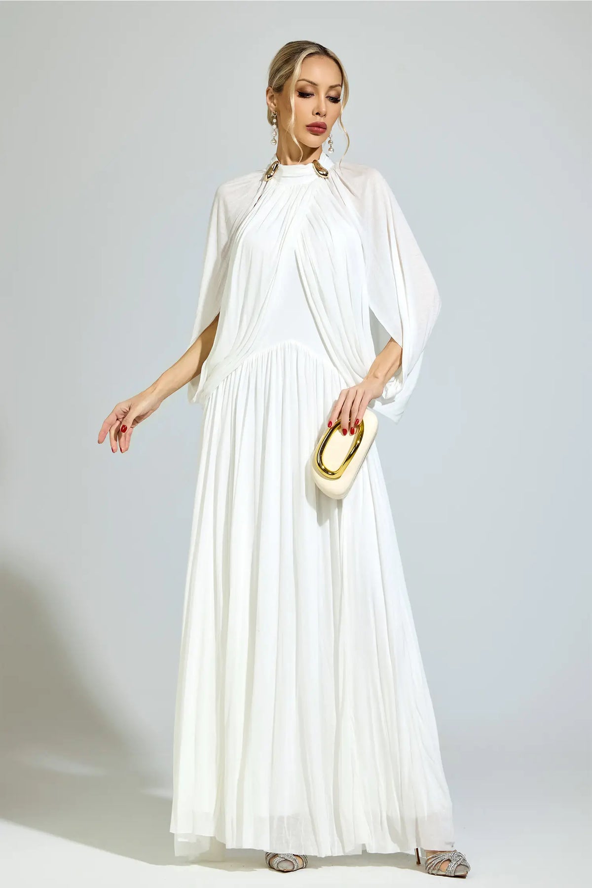 Michelle White Pleated Maxi Dress
