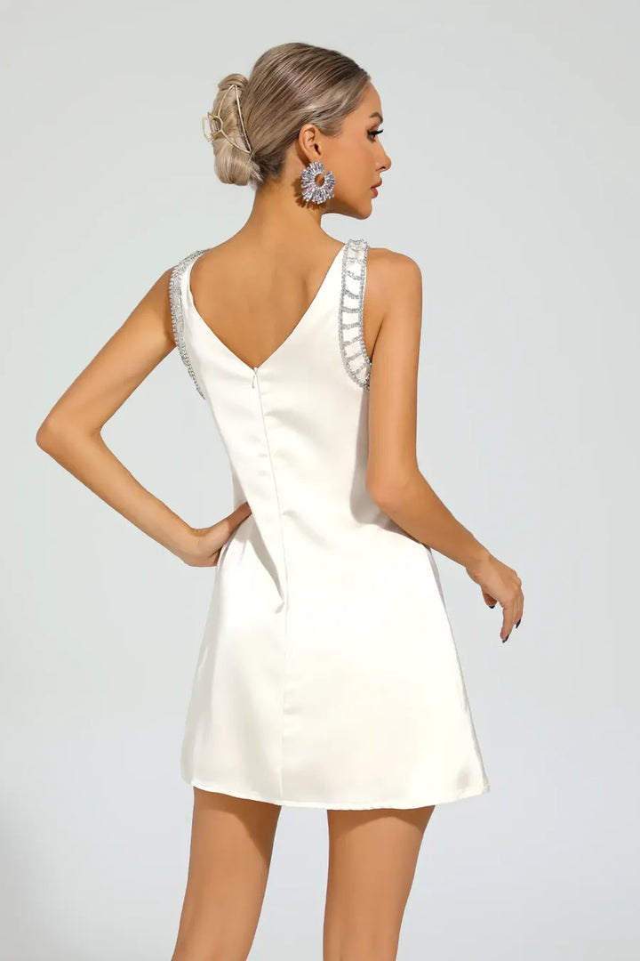 Hale White Embellished Sleeveless Mini Dress