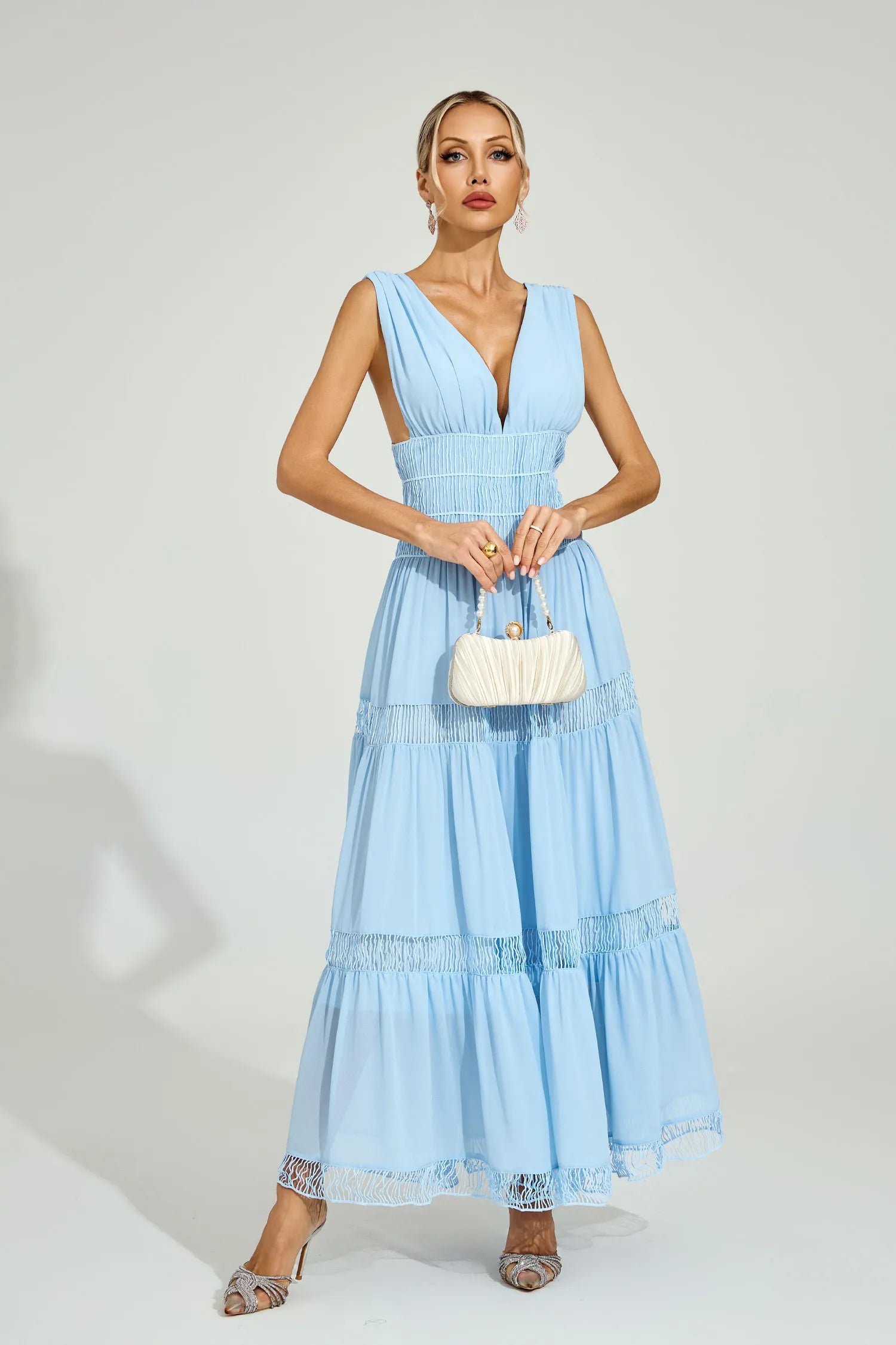 Sophia Light Blue Tiered Maxi Dress