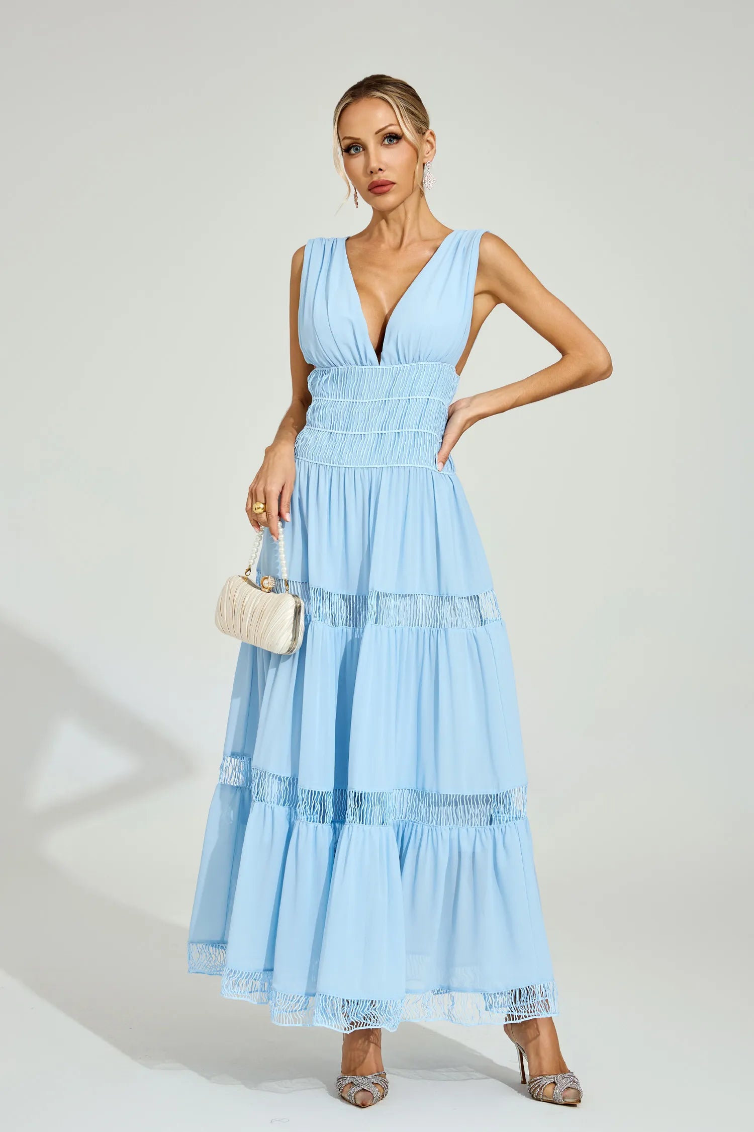 Sophia Light Blue Tiered Maxi Dress