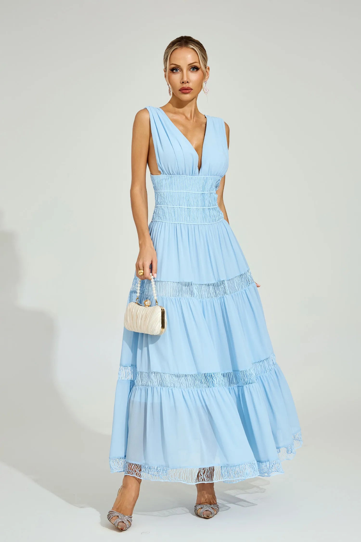 Sophia Light Blue Tiered Maxi Dress