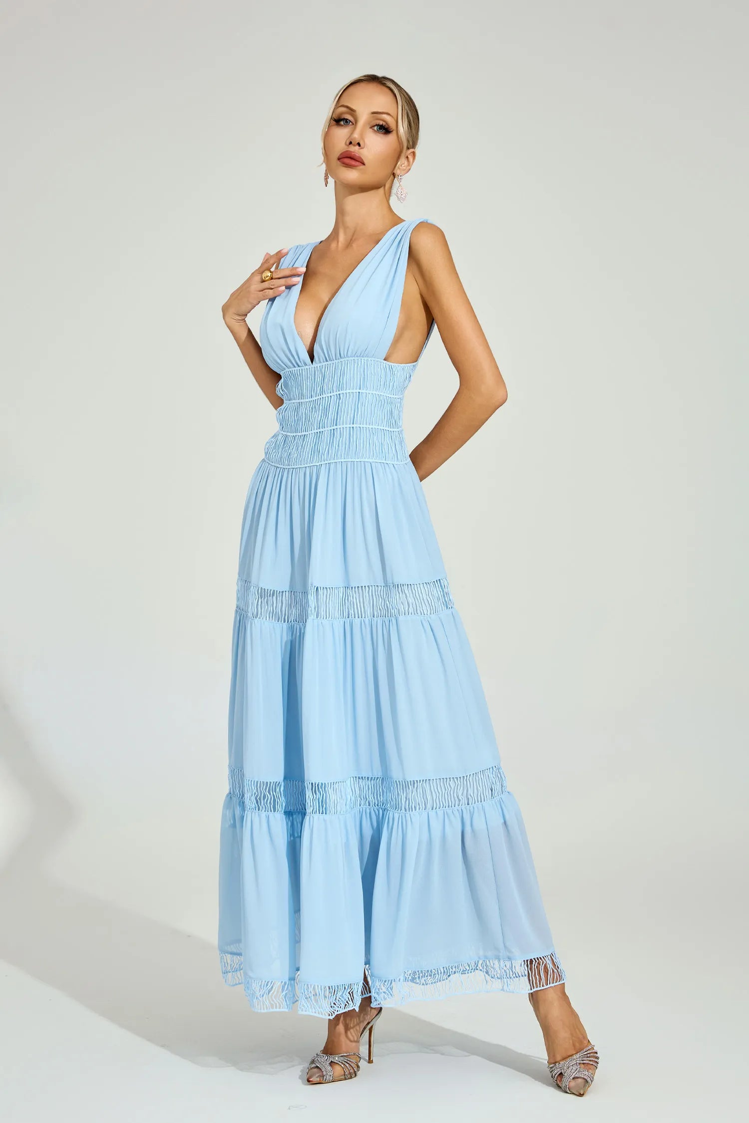 Sophia Light Blue Tiered Maxi Dress