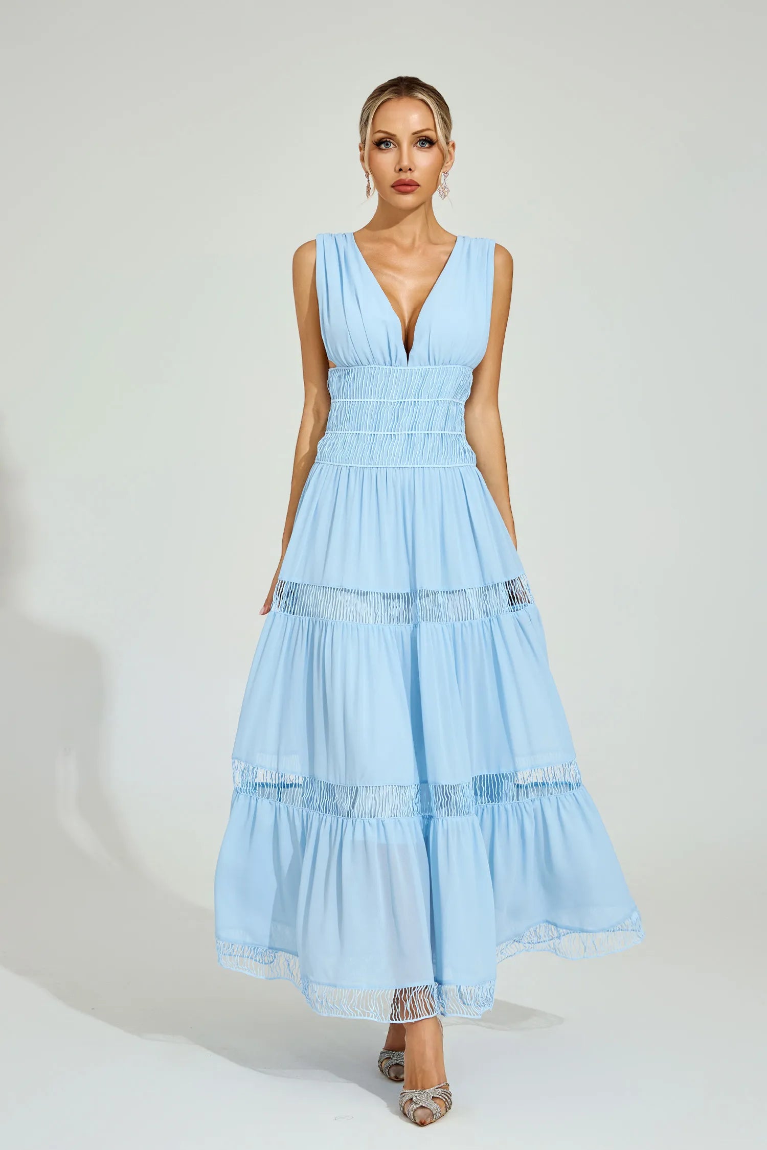 Sophia Light Blue Tiered Maxi Dress