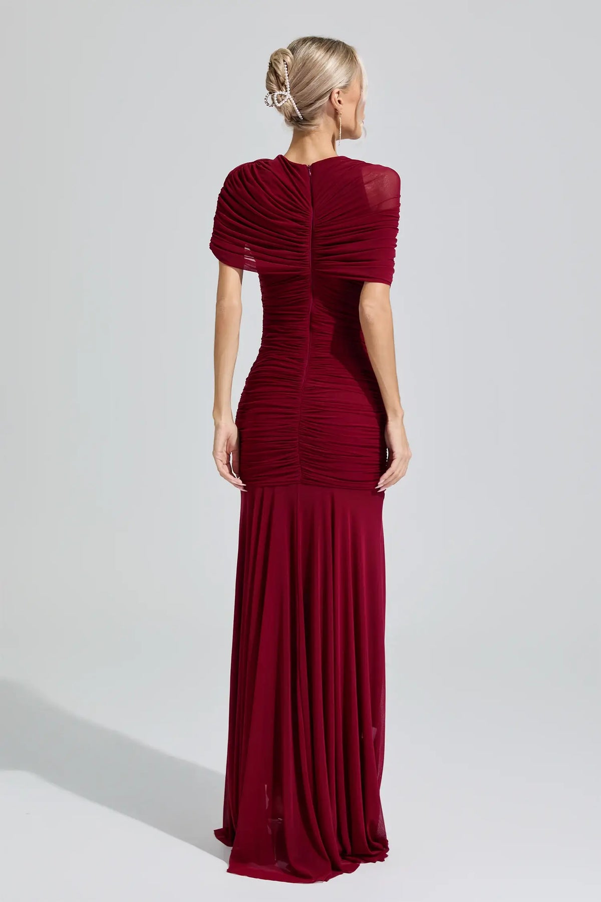 Elsinora Red Slim Fit Ruched Bodycon Maxi Dress