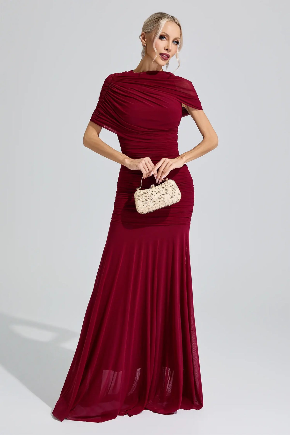 Elsinora Red Slim Fit Ruched Bodycon Maxi Dress