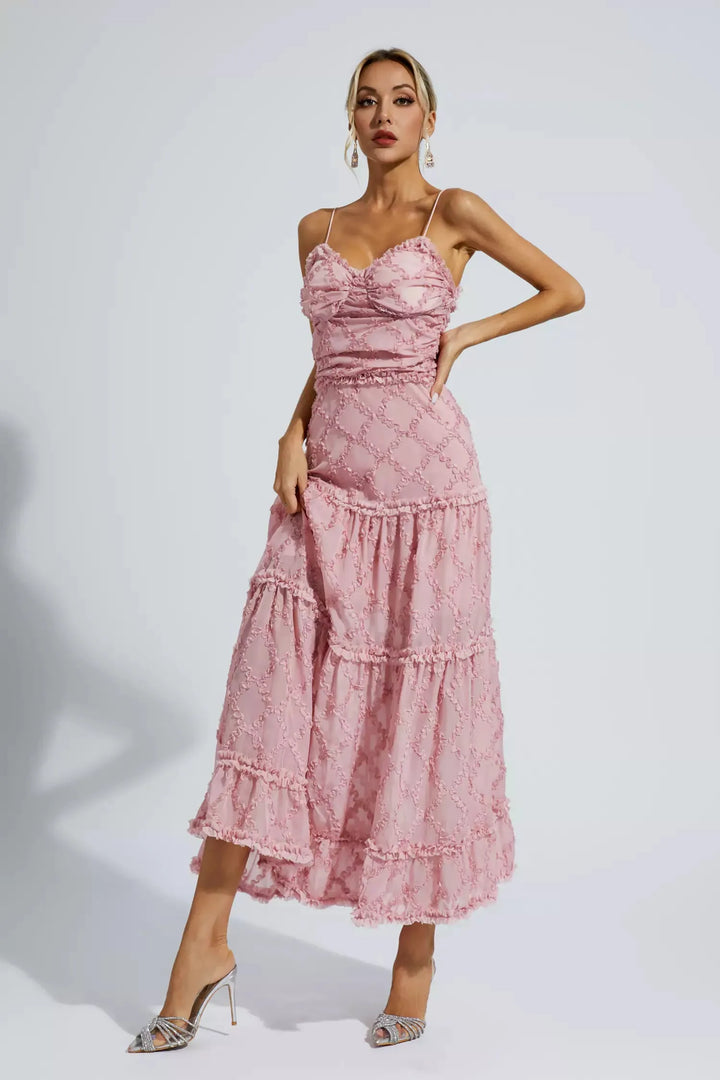 Heaven Pink Ruched Slip Maxi Dress