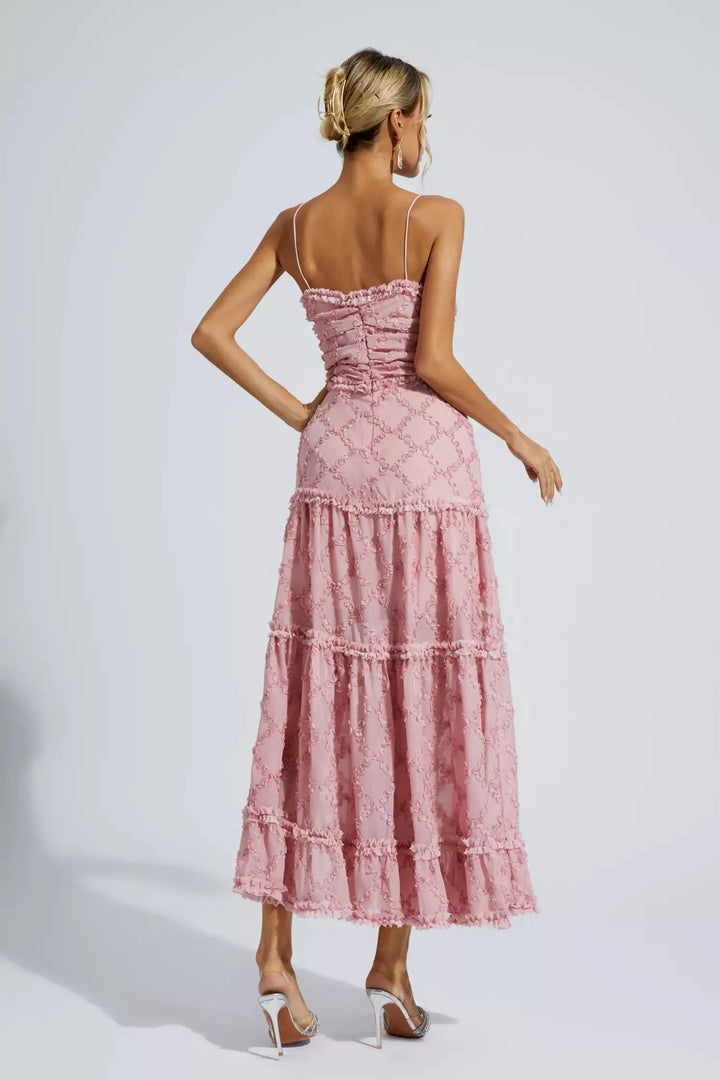 Heaven Pink Ruched Slip Maxi Dress