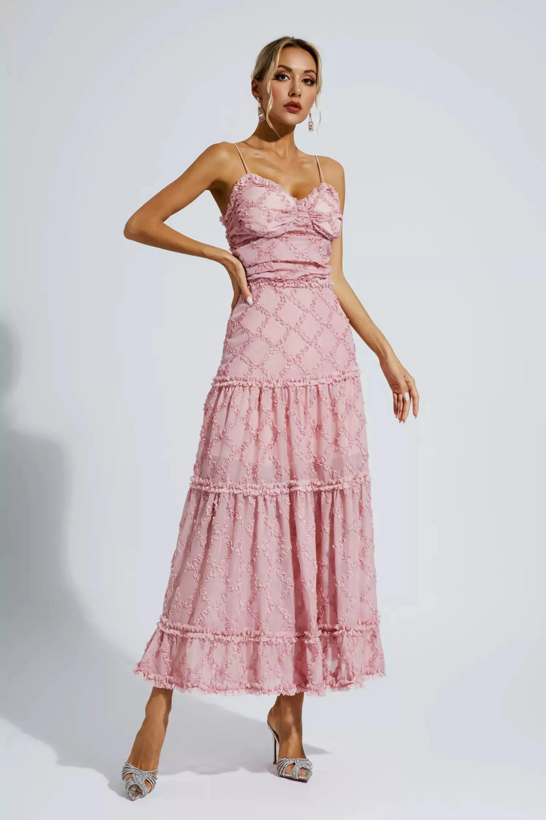 Heaven Pink Ruched Slip Maxi Dress