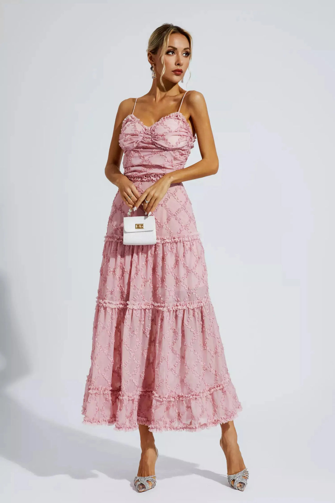 Heaven Pink Ruched Slip Maxi Dress