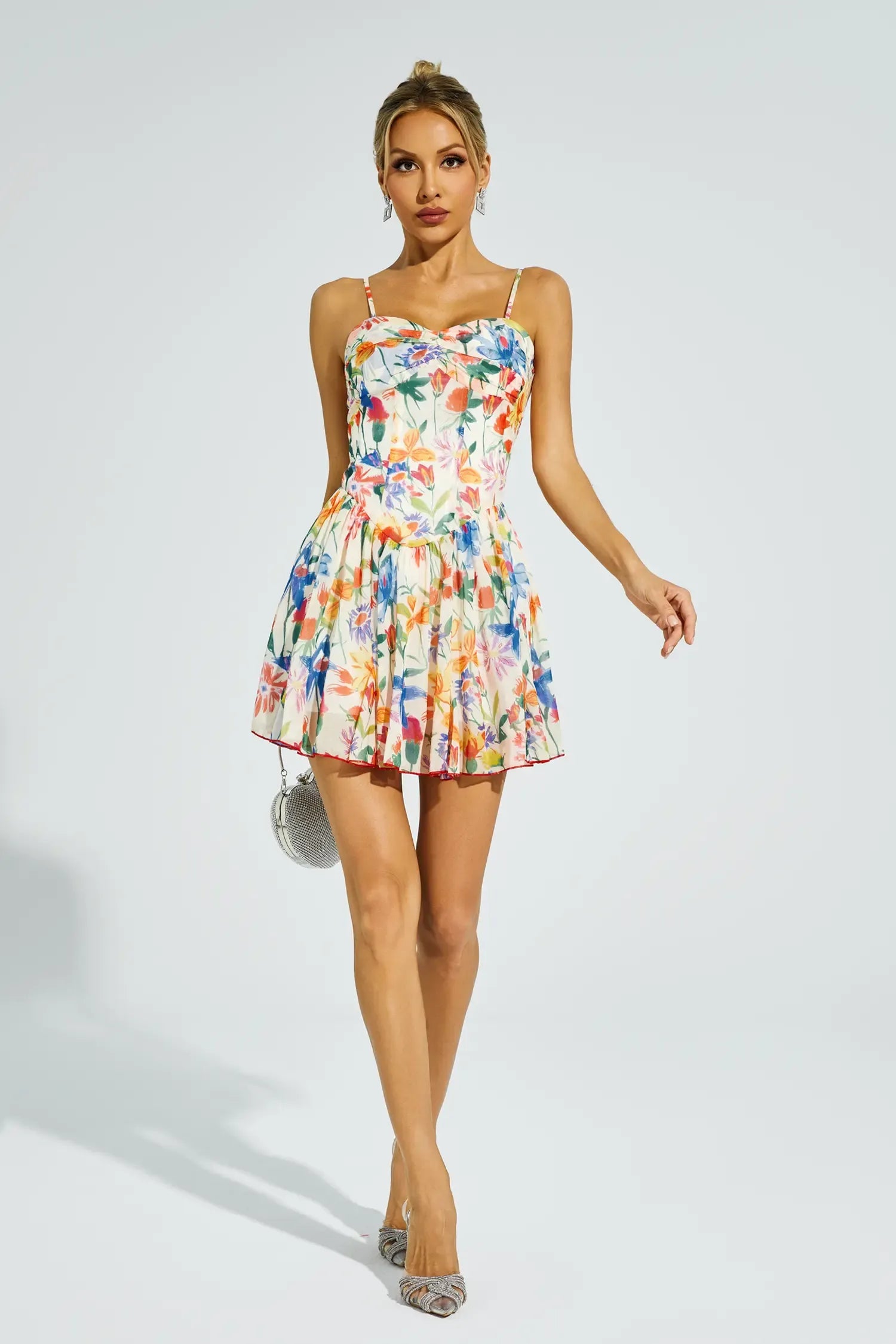 Jimena Orange Flower Slip Mini Dress