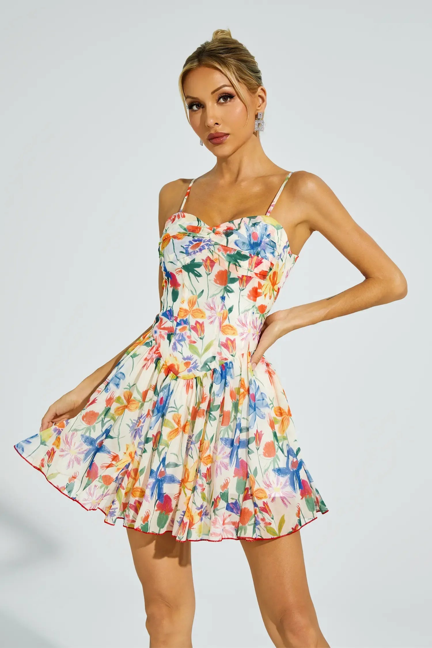 Jimena Orange Flower Slip Mini Dress