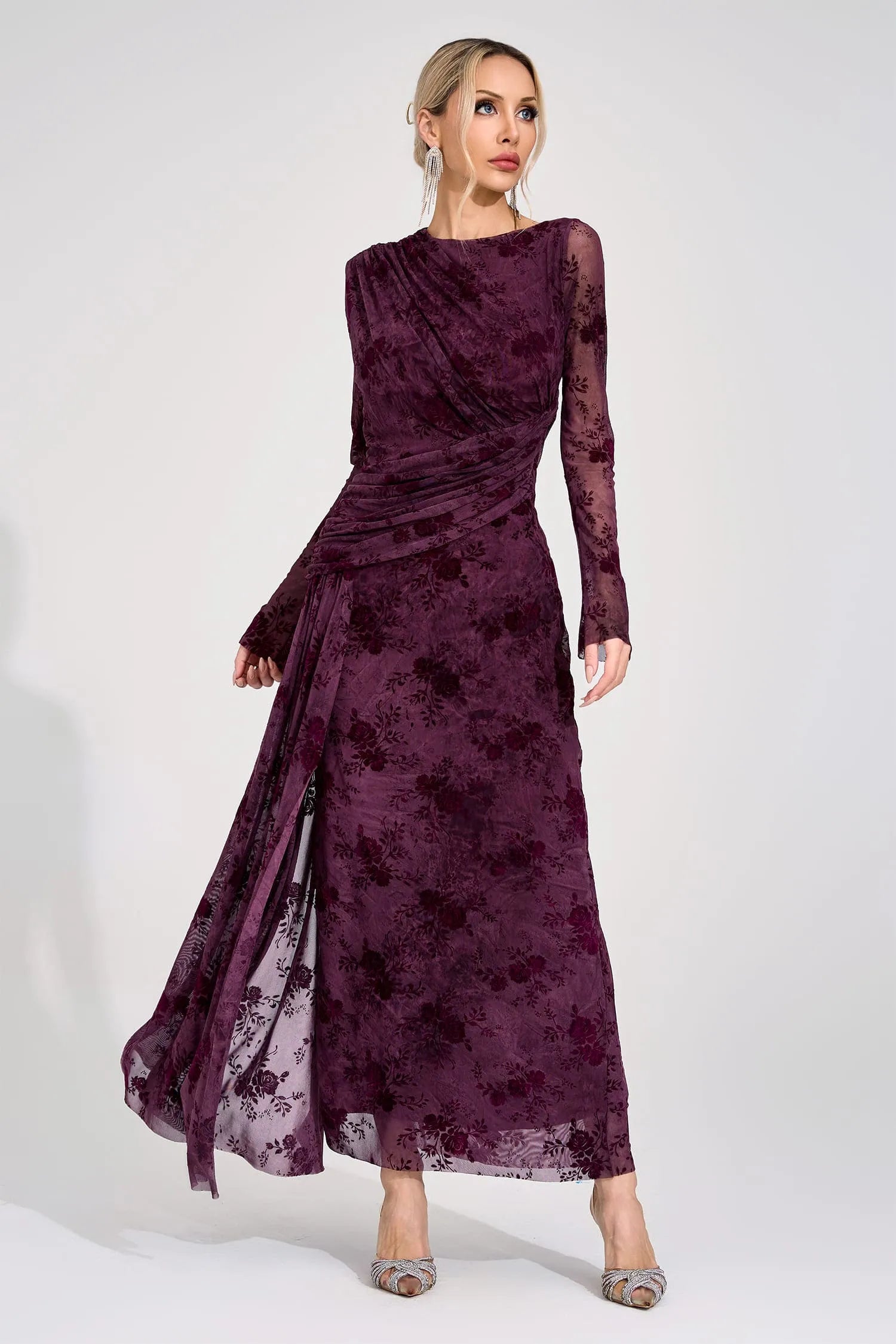 Henrietta Purple Printed Maxi Dress