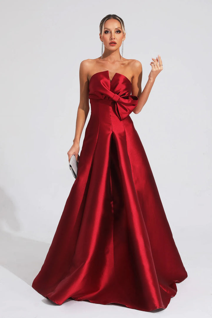 Agnes Red Bow Off Shoulder Maxi Dress