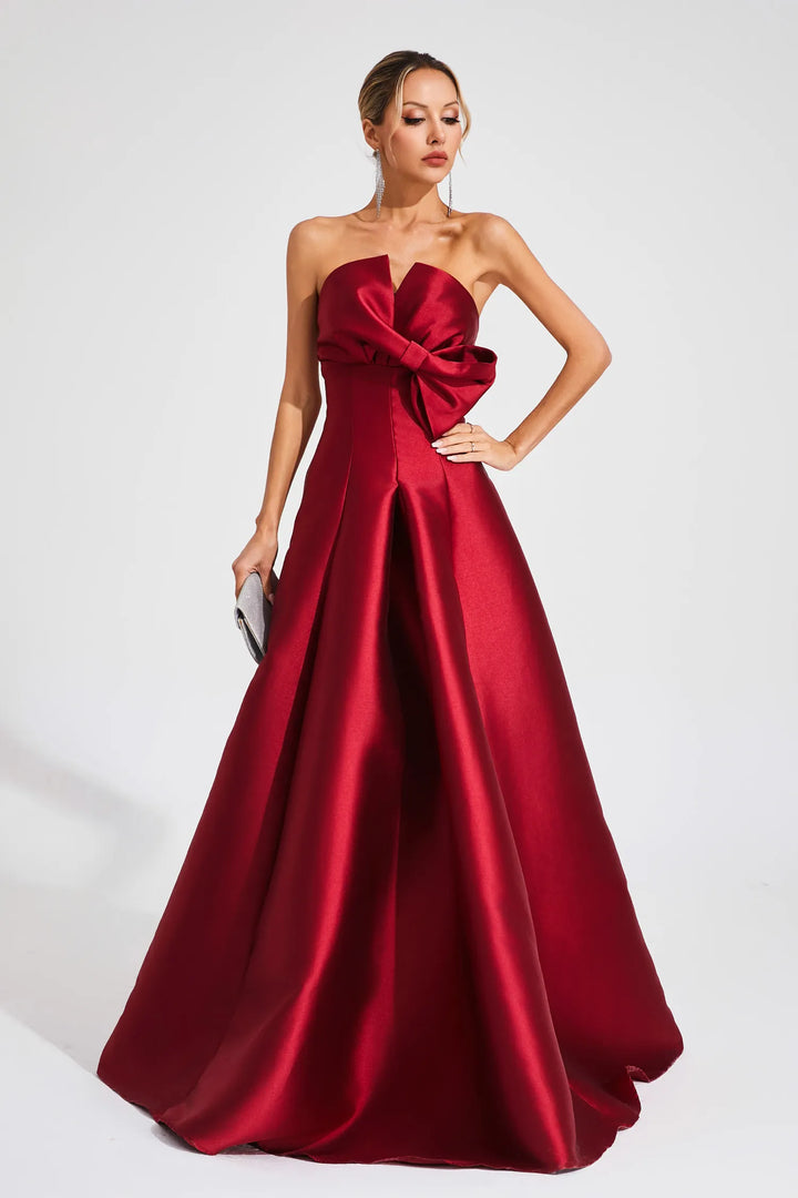 Agnes Red Bow Off Shoulder Maxi Dress