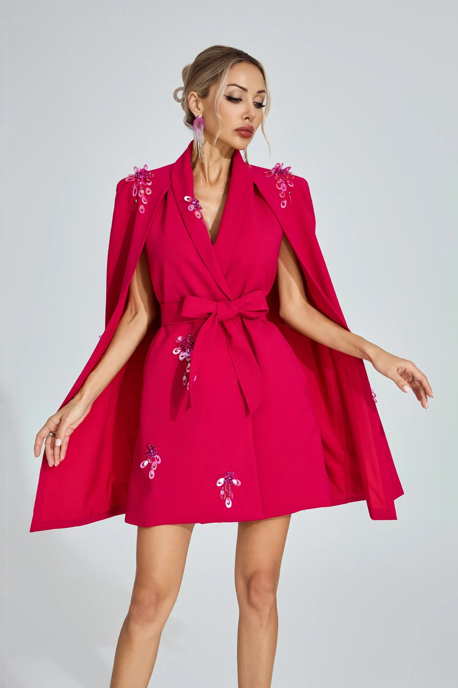 Taryn Rose Red Cape - Sleeve Blazer Dress
