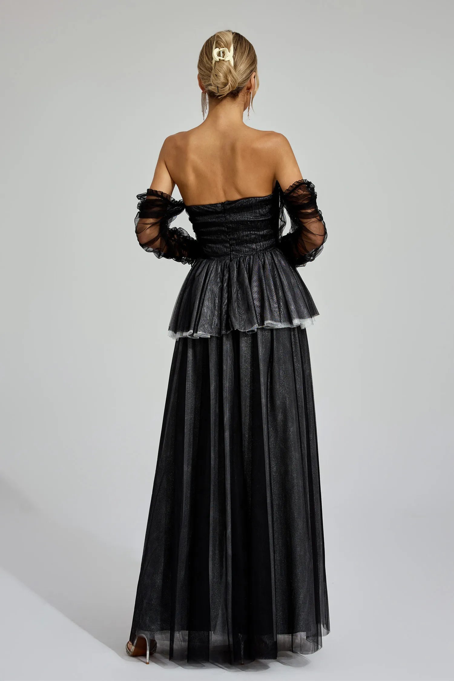 Wilna Black Mesh Off Shoulder Maxi Dress