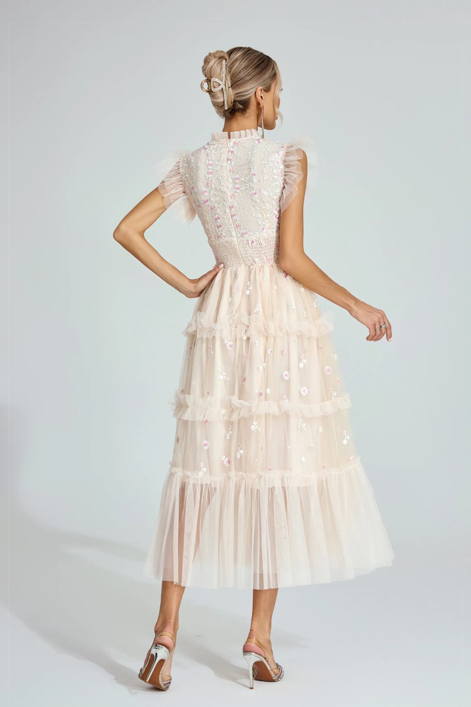 Daisy Apricot Embroidered Tulle Maxi Dress