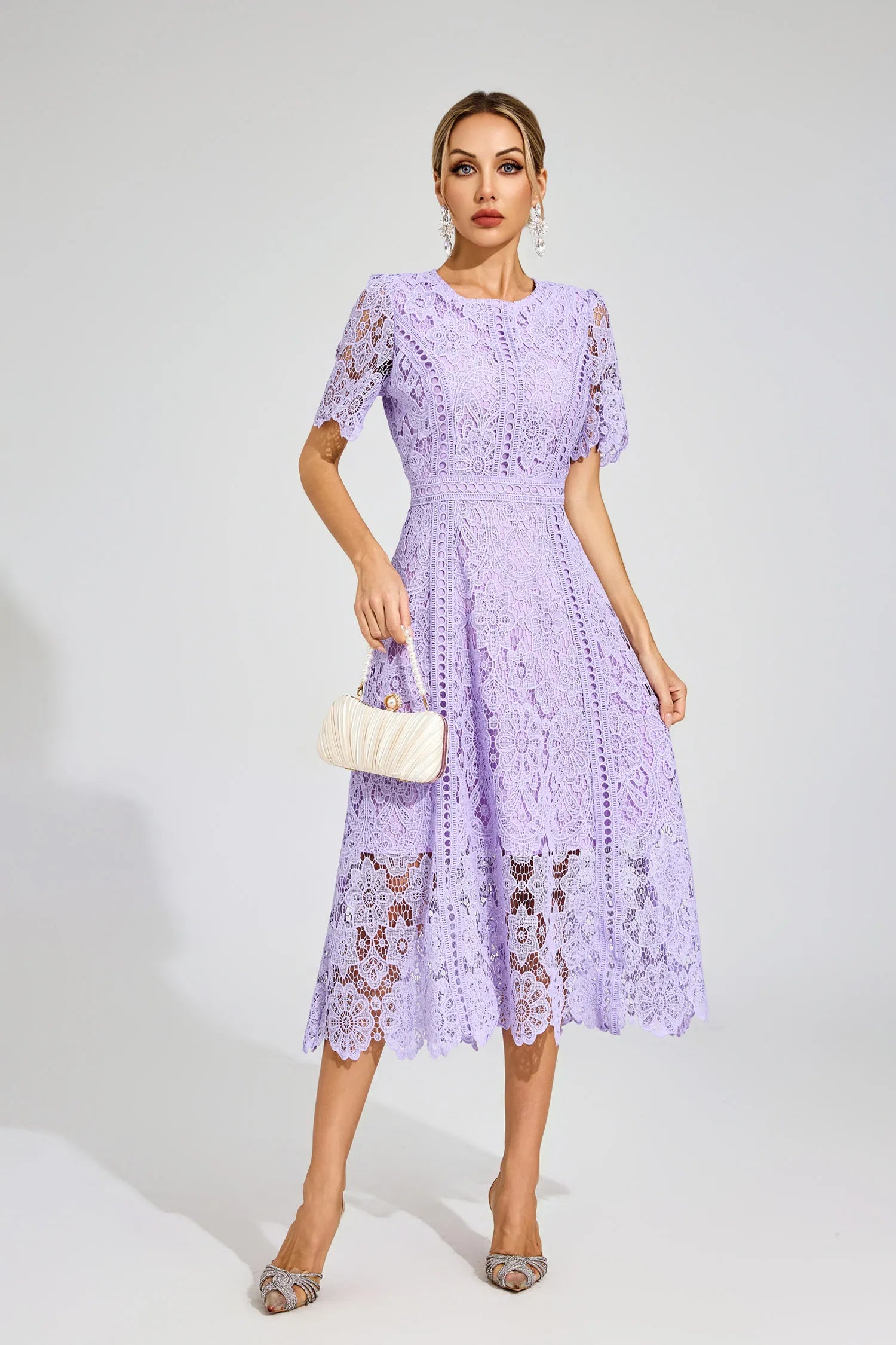 Ksenia Purple Lace Cut Out Midi Dress