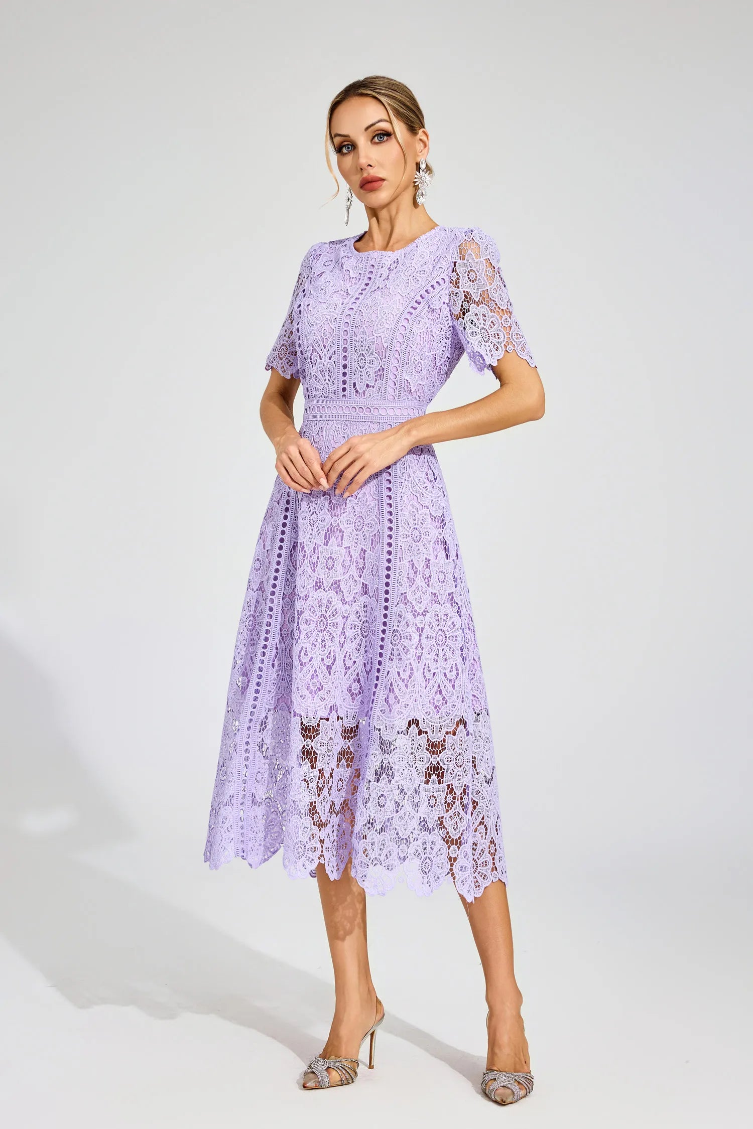 Ksenia Purple Lace Cut Out Midi Dress