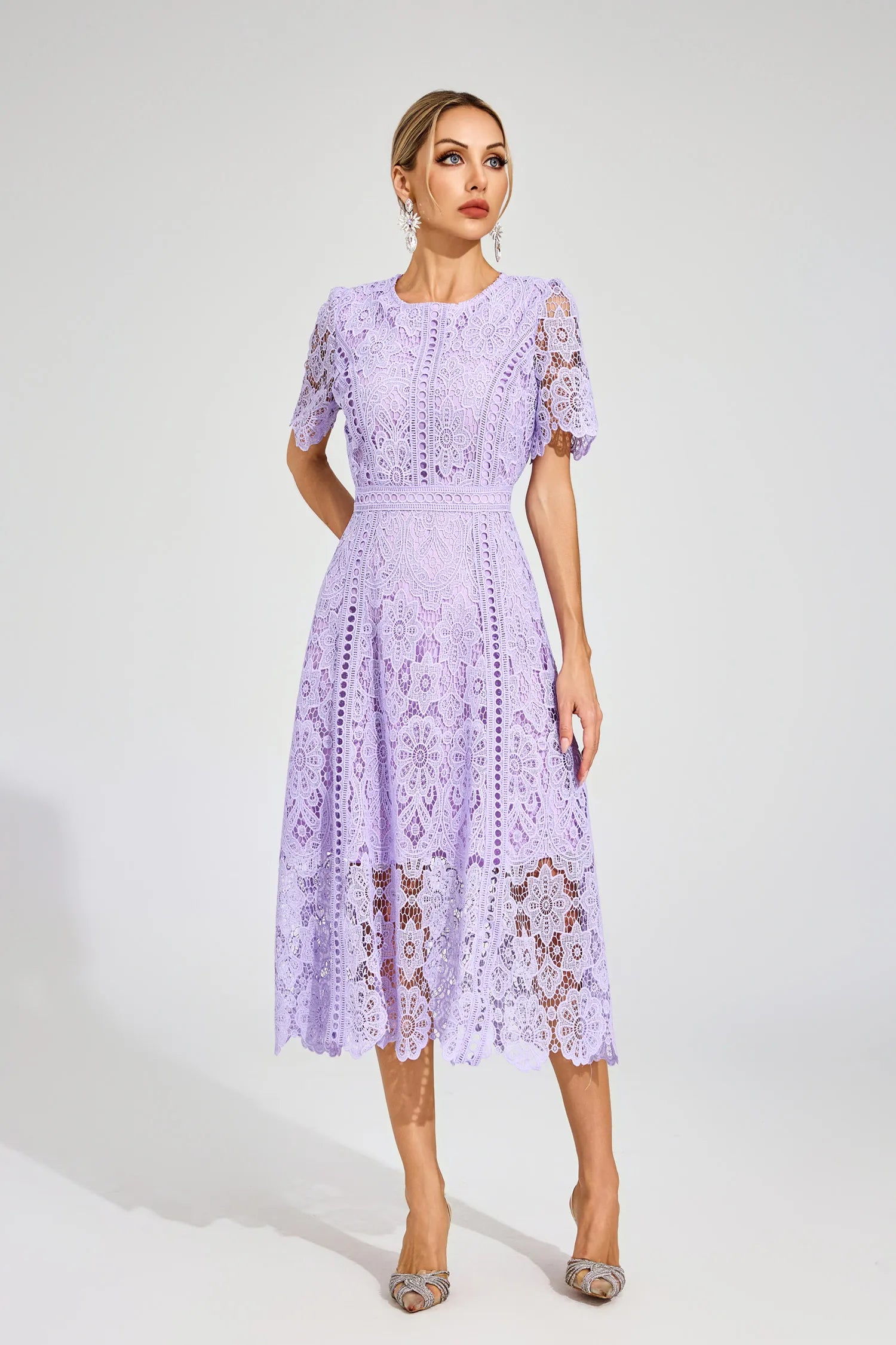Ksenia Purple Lace Cut Out Midi Dress