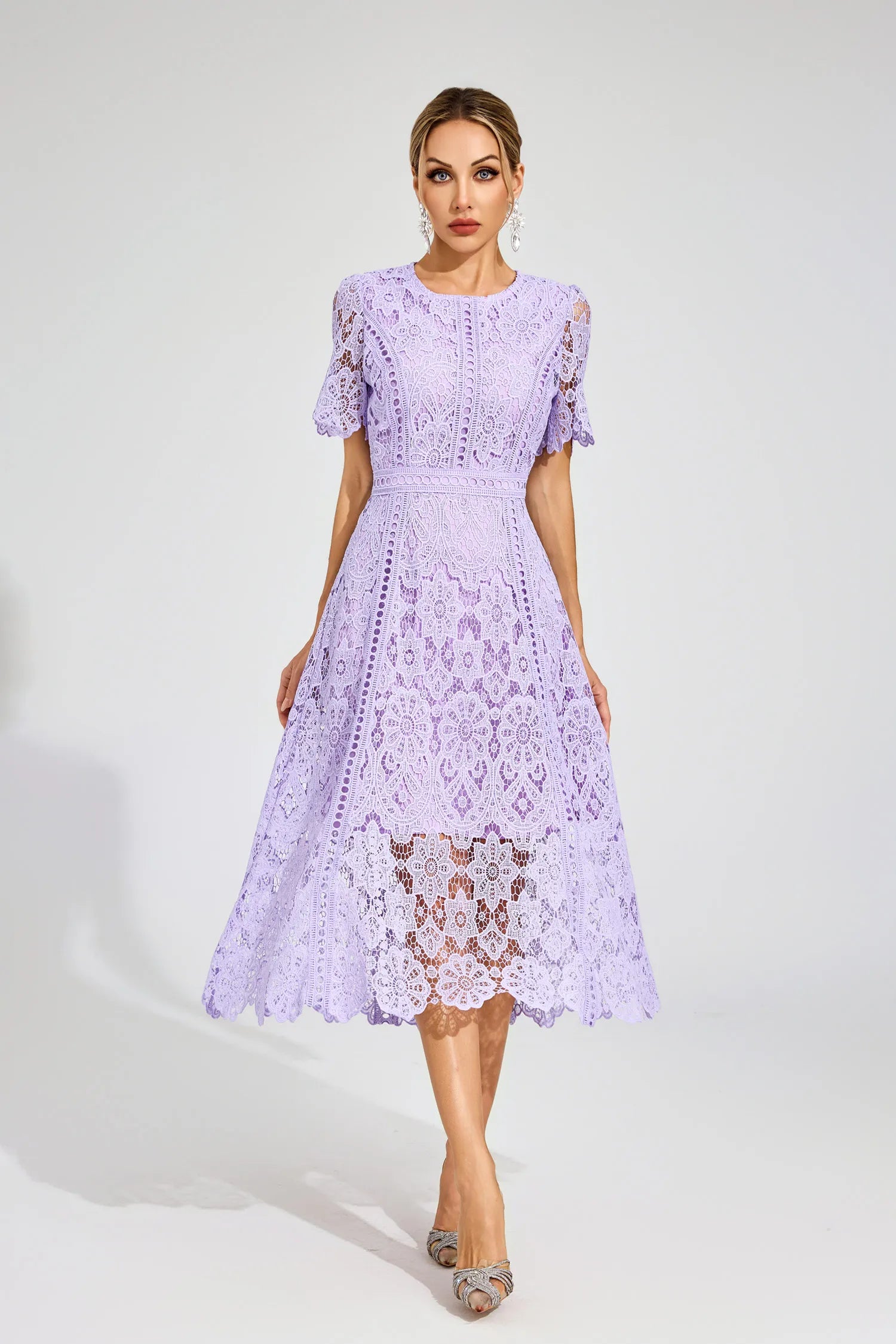Ksenia Purple Lace Cut Out Midi Dress