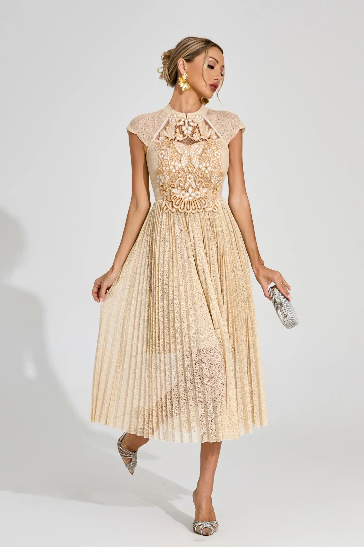 Alice Apricot Lace Embroidered Midi Dress