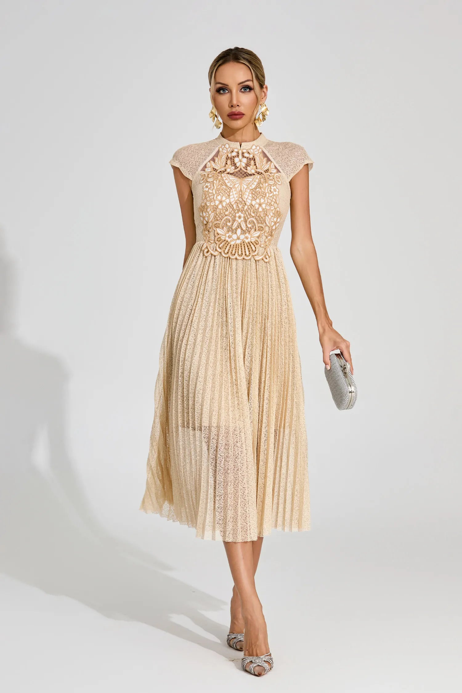 Alice Apricot Lace Embroidered Midi Dress