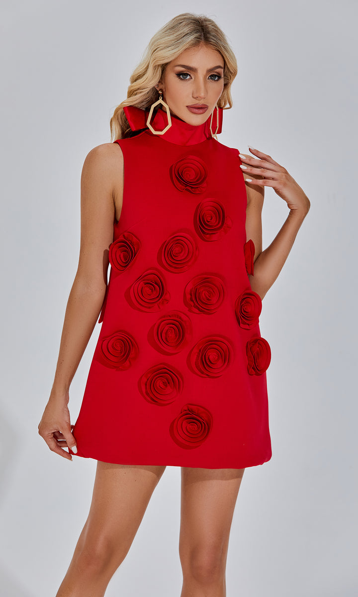 Jodie red 3D mini floral dress