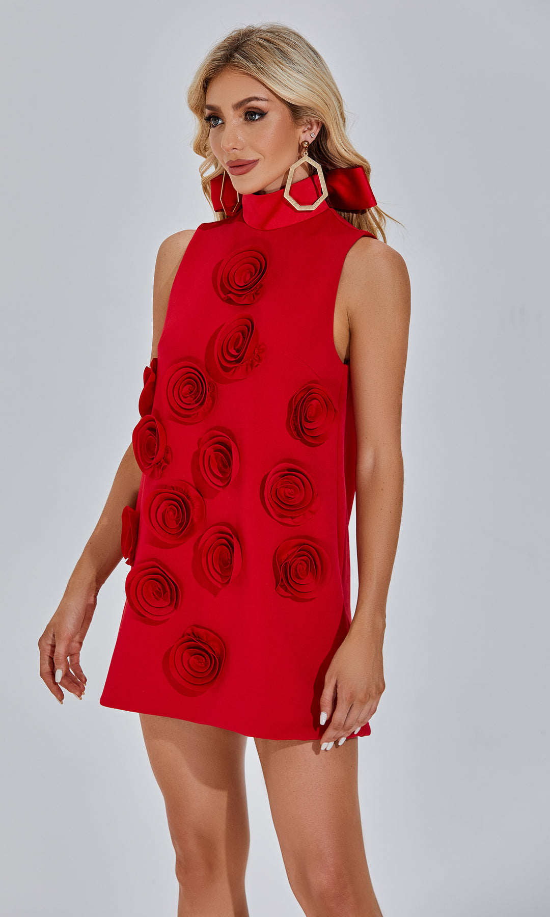 Jodie red 3D mini floral dress