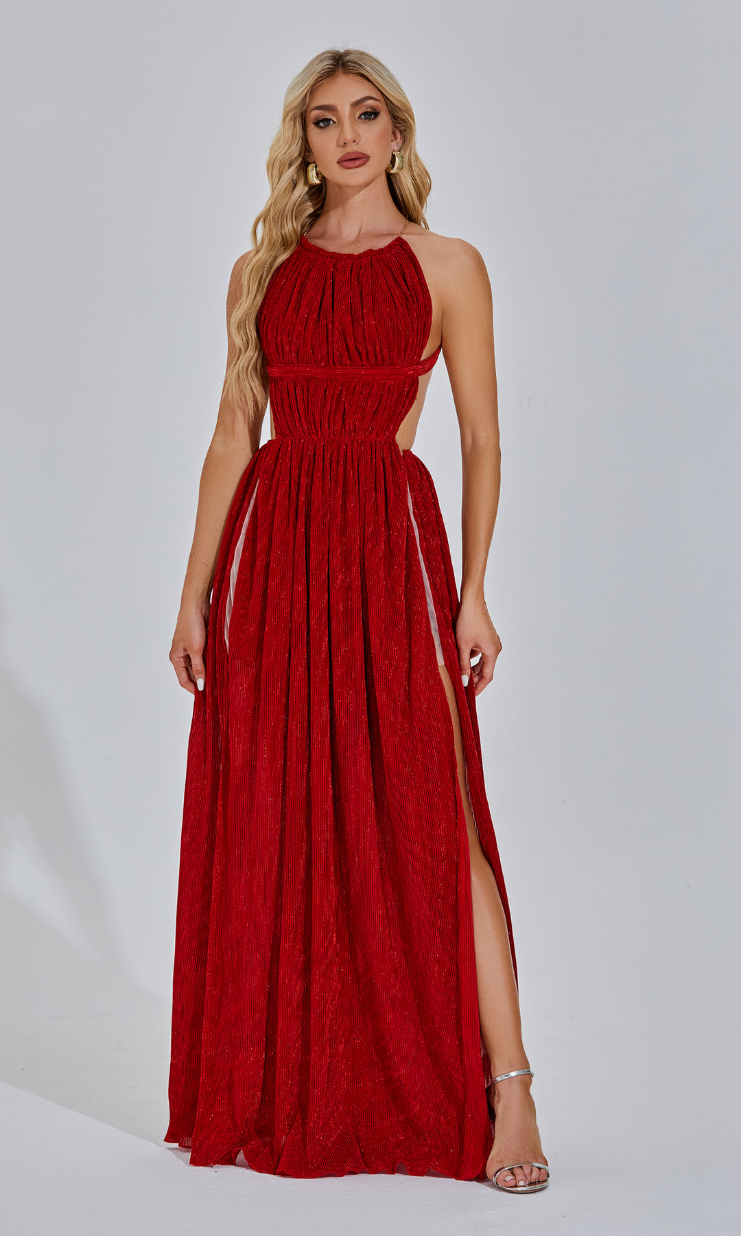 Dizzt red velvet maxi dress