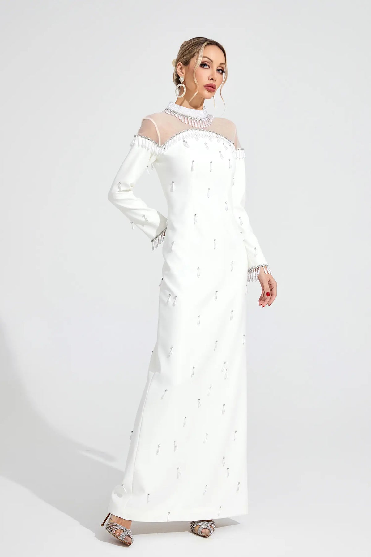 Molly White Pearl Maxi Dress