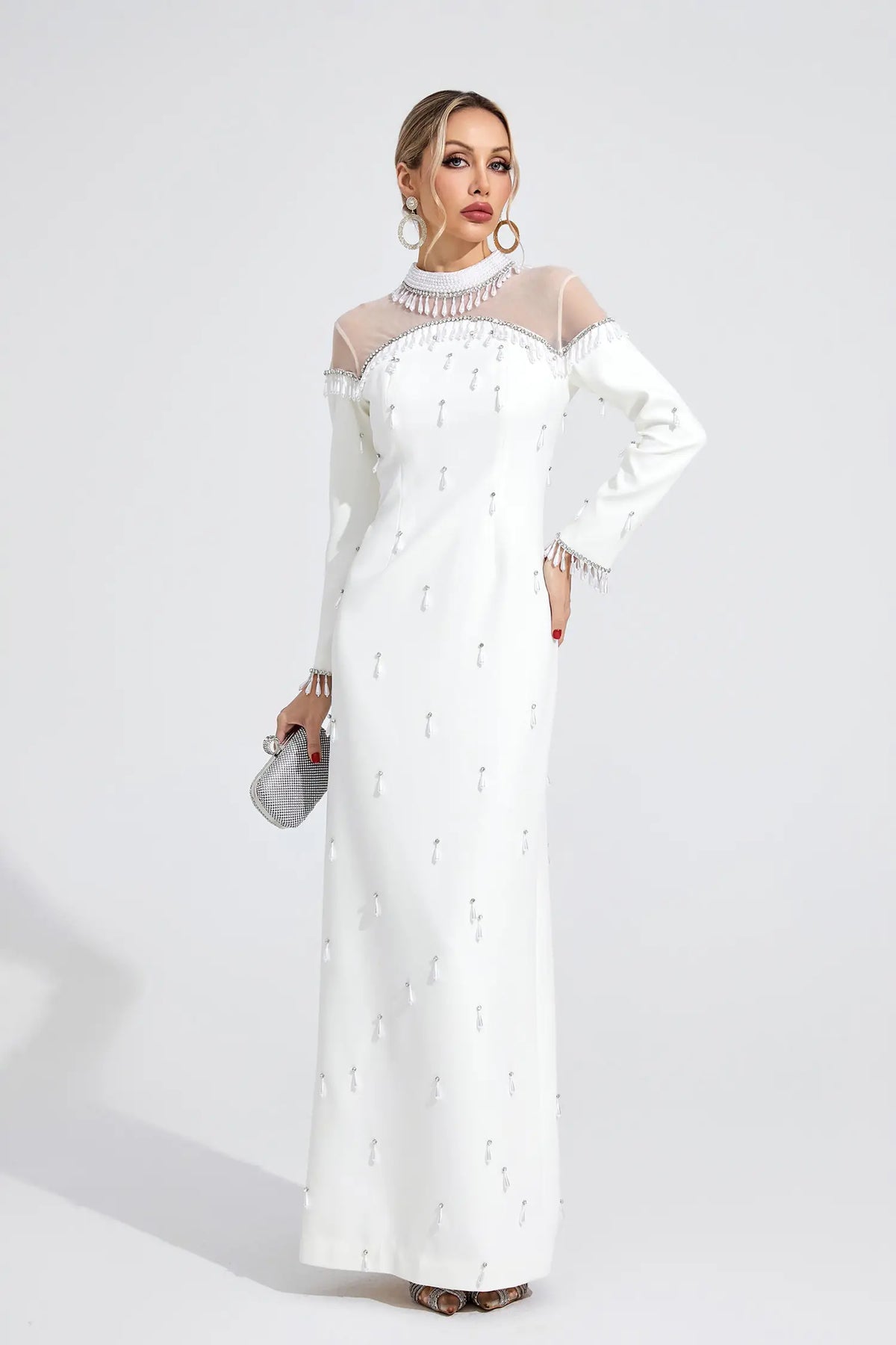 Molly White Pearl Maxi Dress