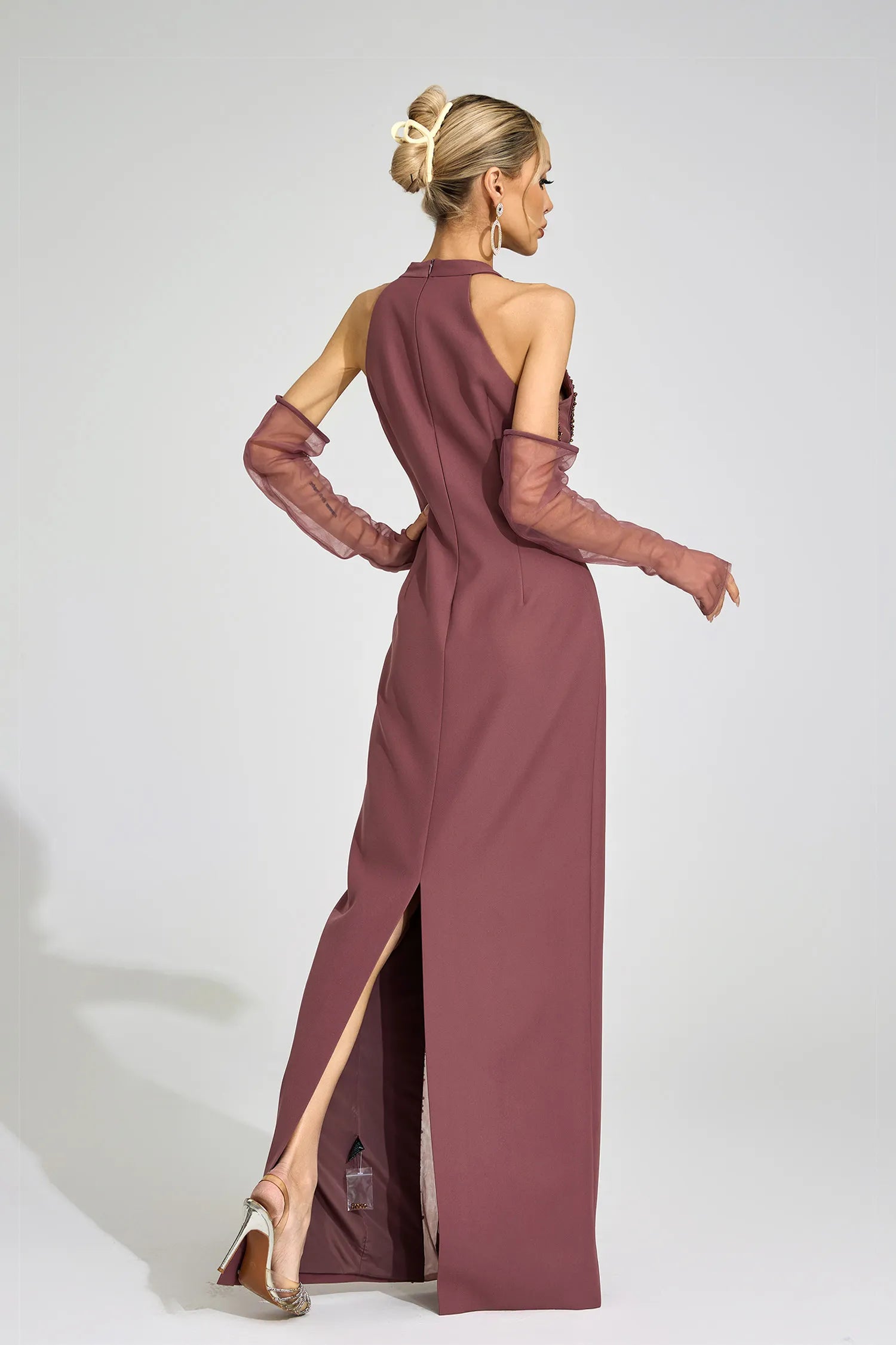 Nuvia Brown High Neck Maxi Dress