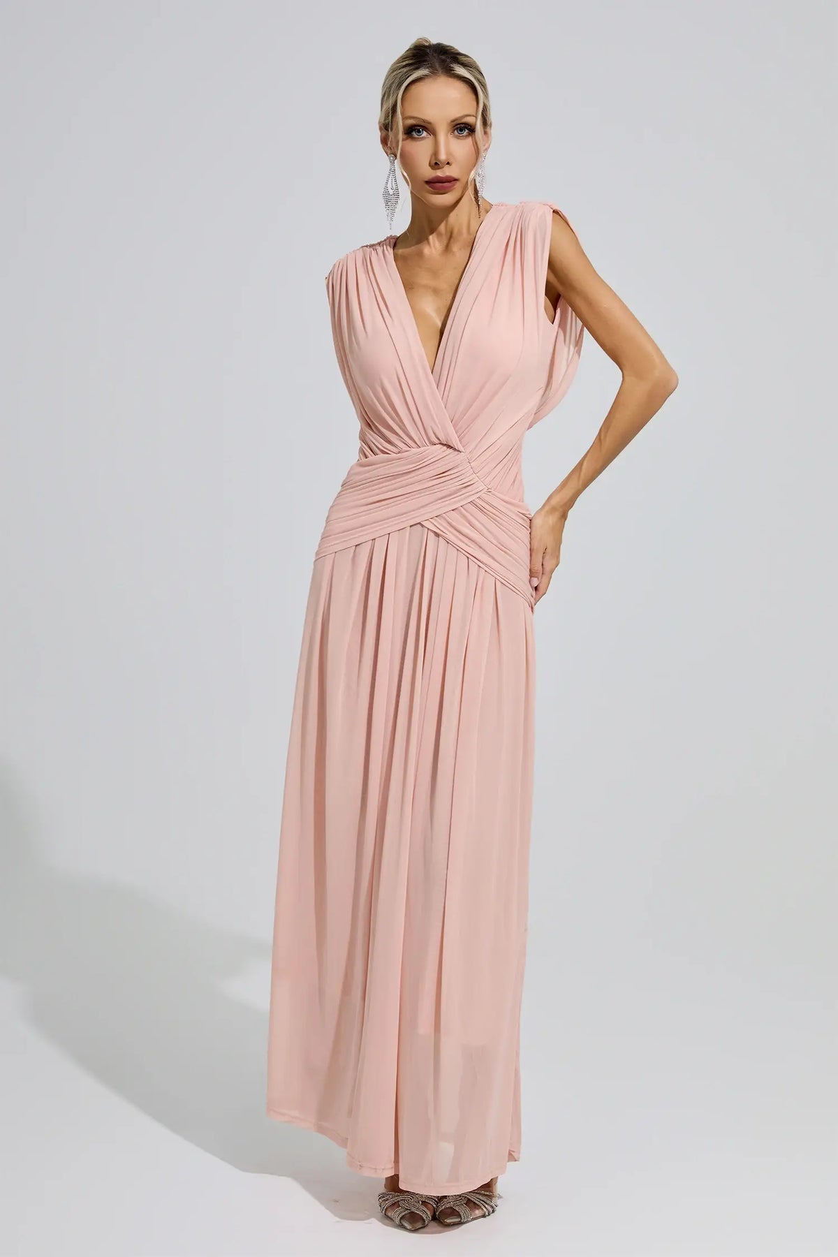 Serilda Pink Pleated Knit Maxi Dress