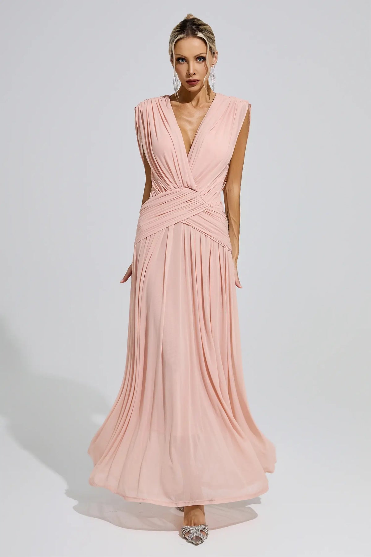 Serilda Pink Pleated Knit Maxi Dress