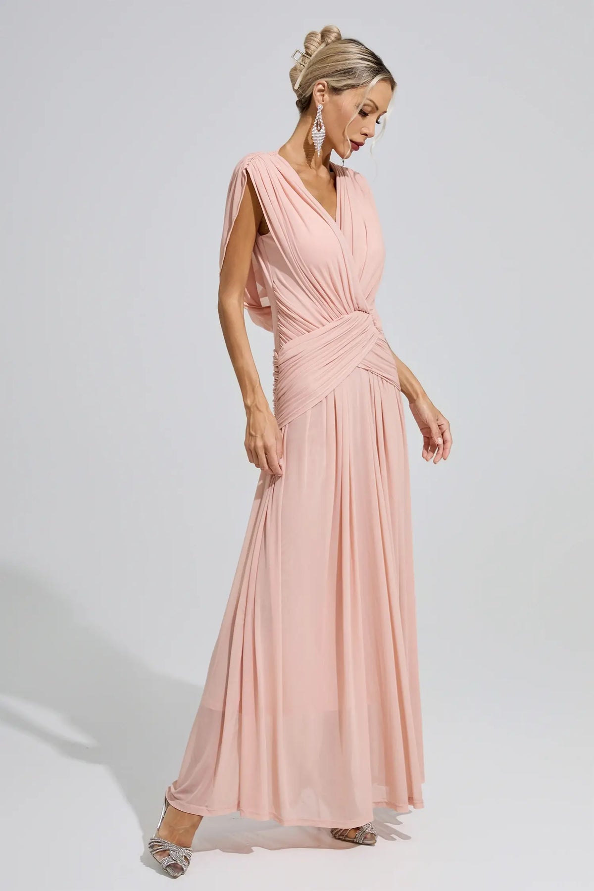 Serilda Pink Pleated Knit Maxi Dress