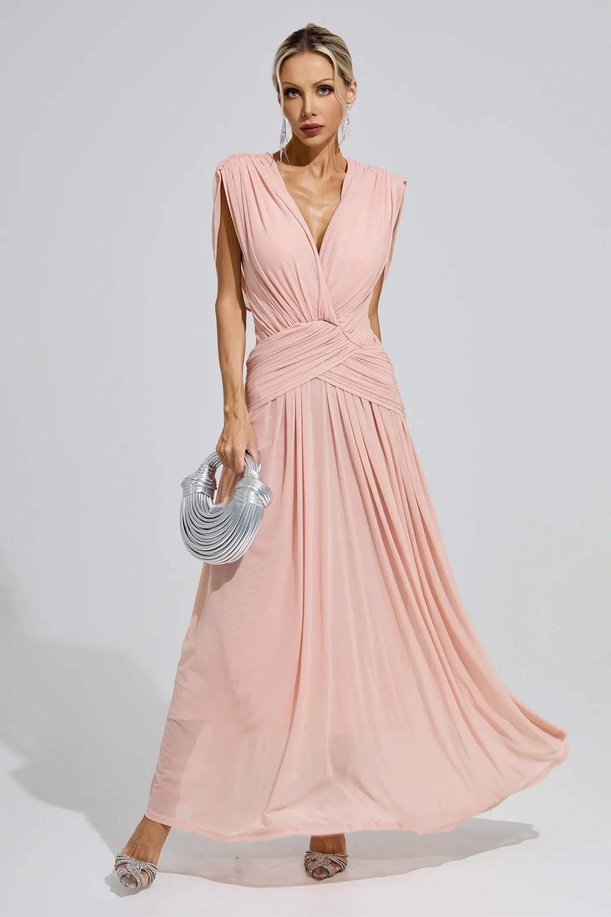 Serilda Pink Pleated Knit Maxi Dress