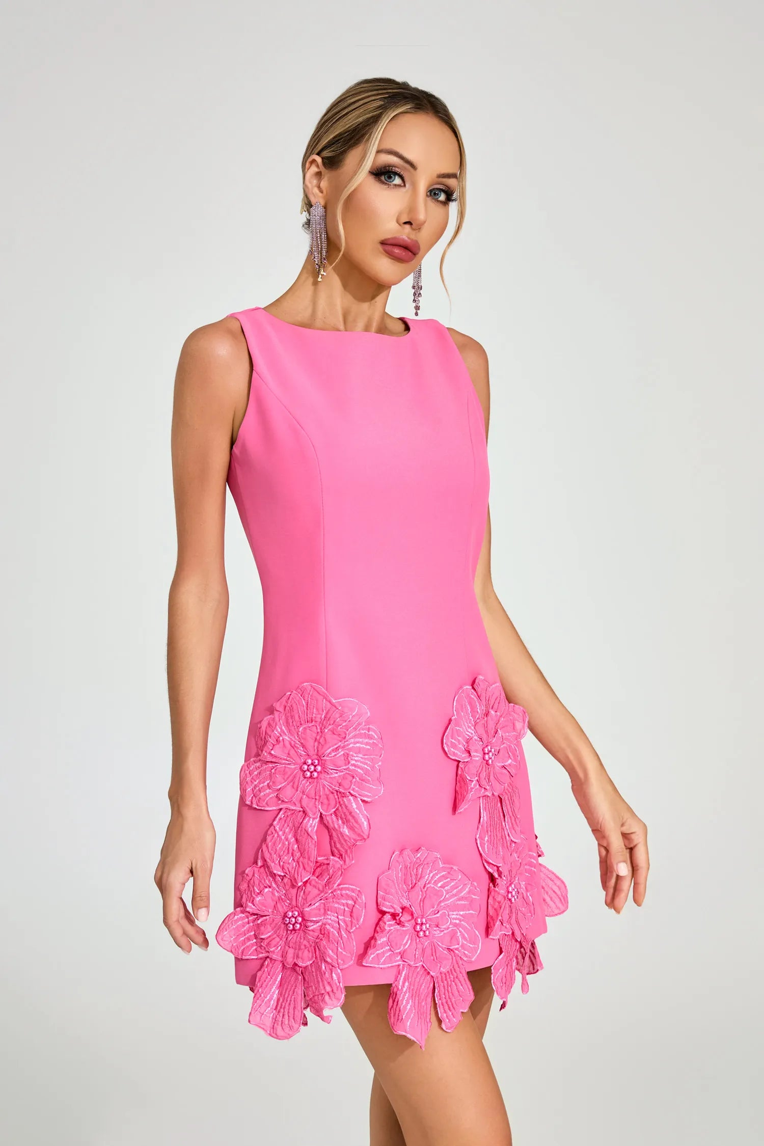 Irina Pink Floral Applique Mini Dress