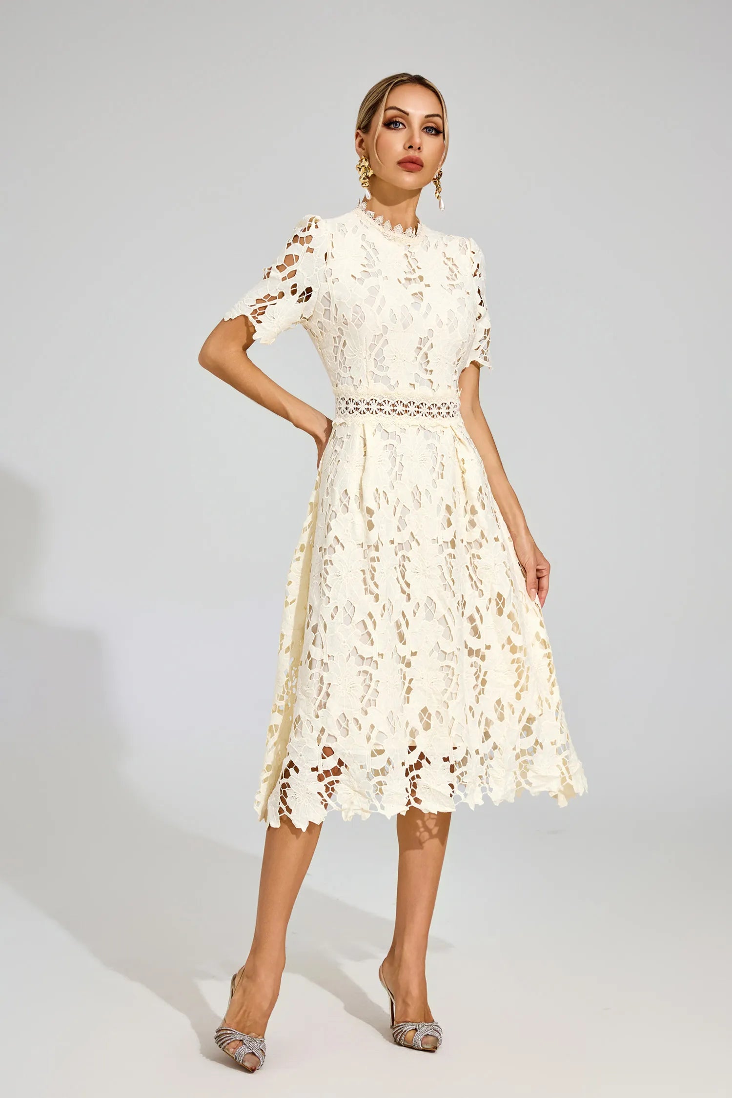 Joyce Apricot Lace Cut Out Midi Dress