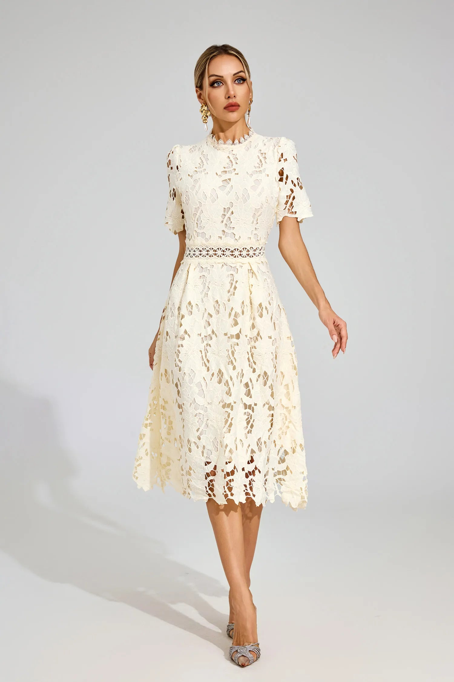Joyce Apricot Lace Cut Out Midi Dress