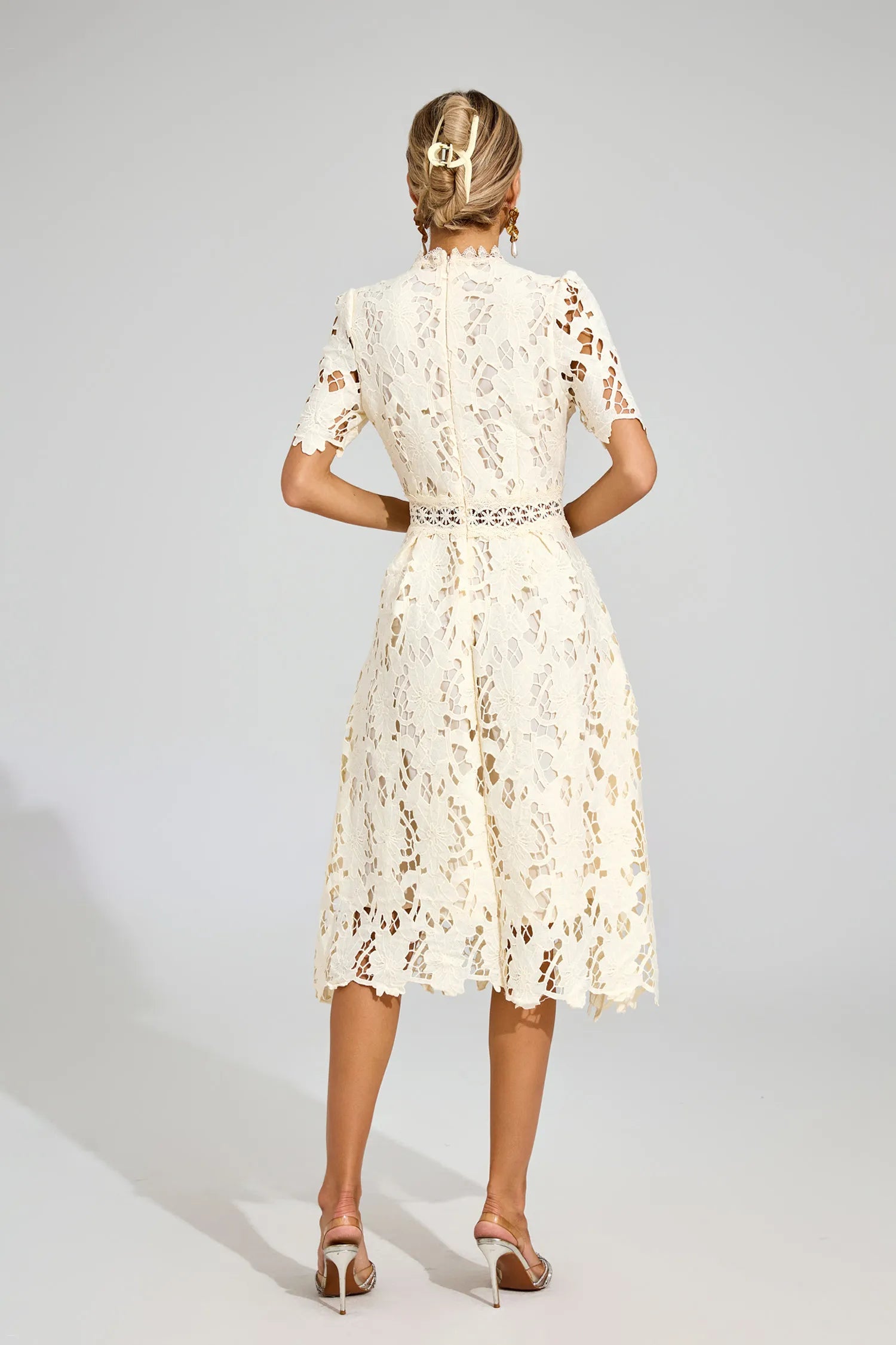 Joyce Apricot Lace Cut Out Midi Dress