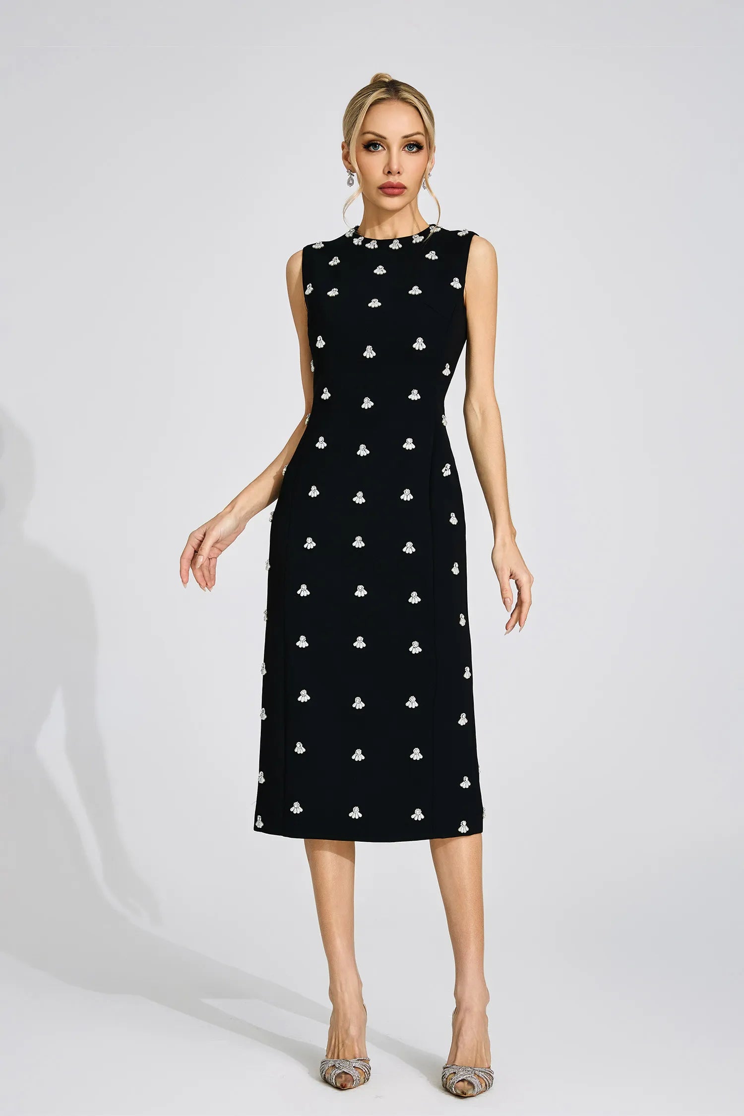 Solange Black Beaded Midi Dress
