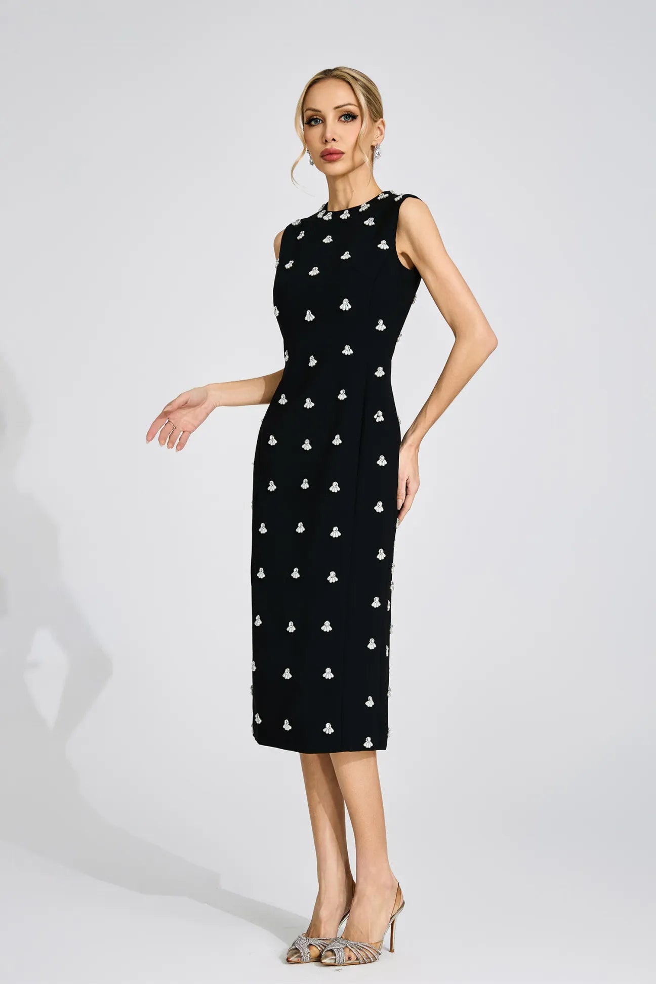 Solange Black Beaded Midi Dress