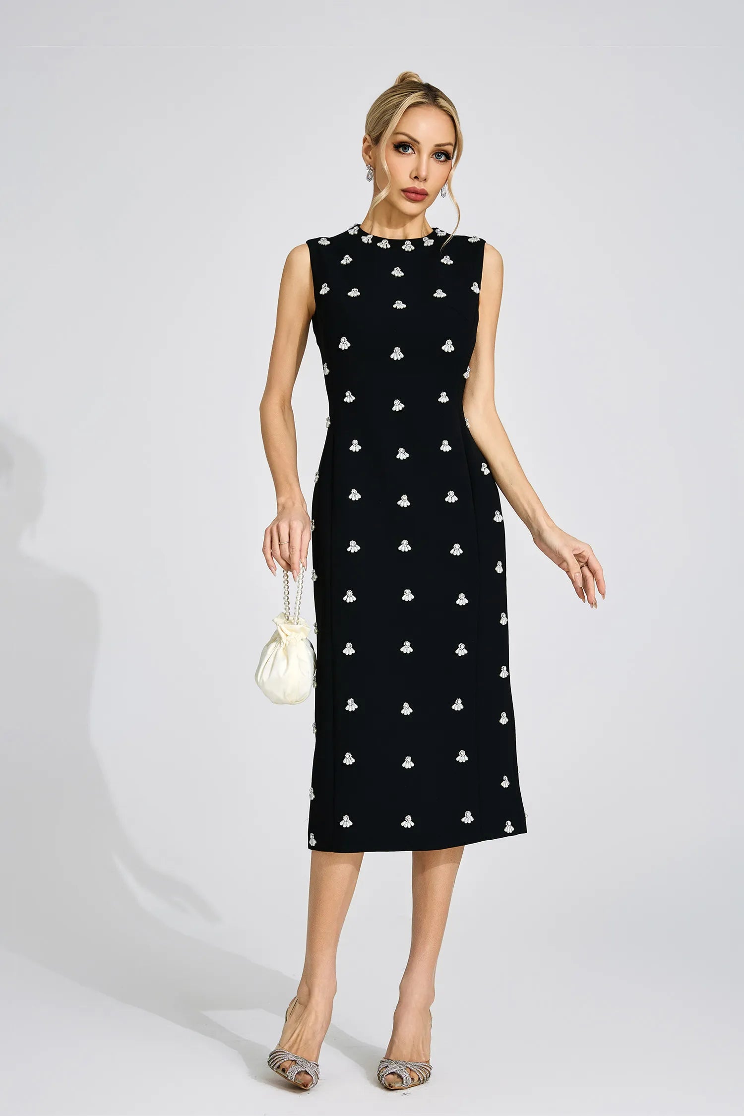 Solange Black Beaded Midi Dress
