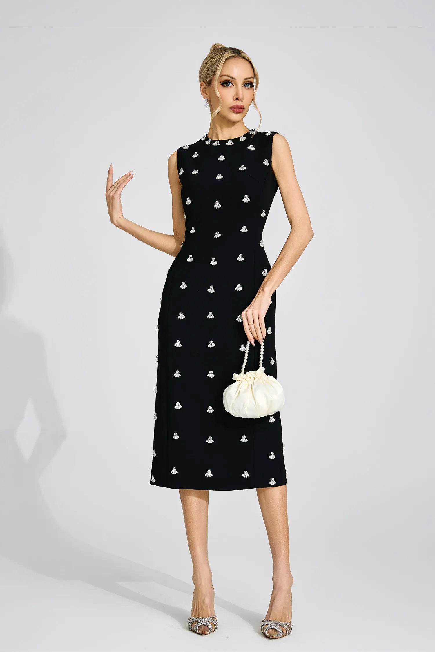 Solange Black Beaded Midi Dress