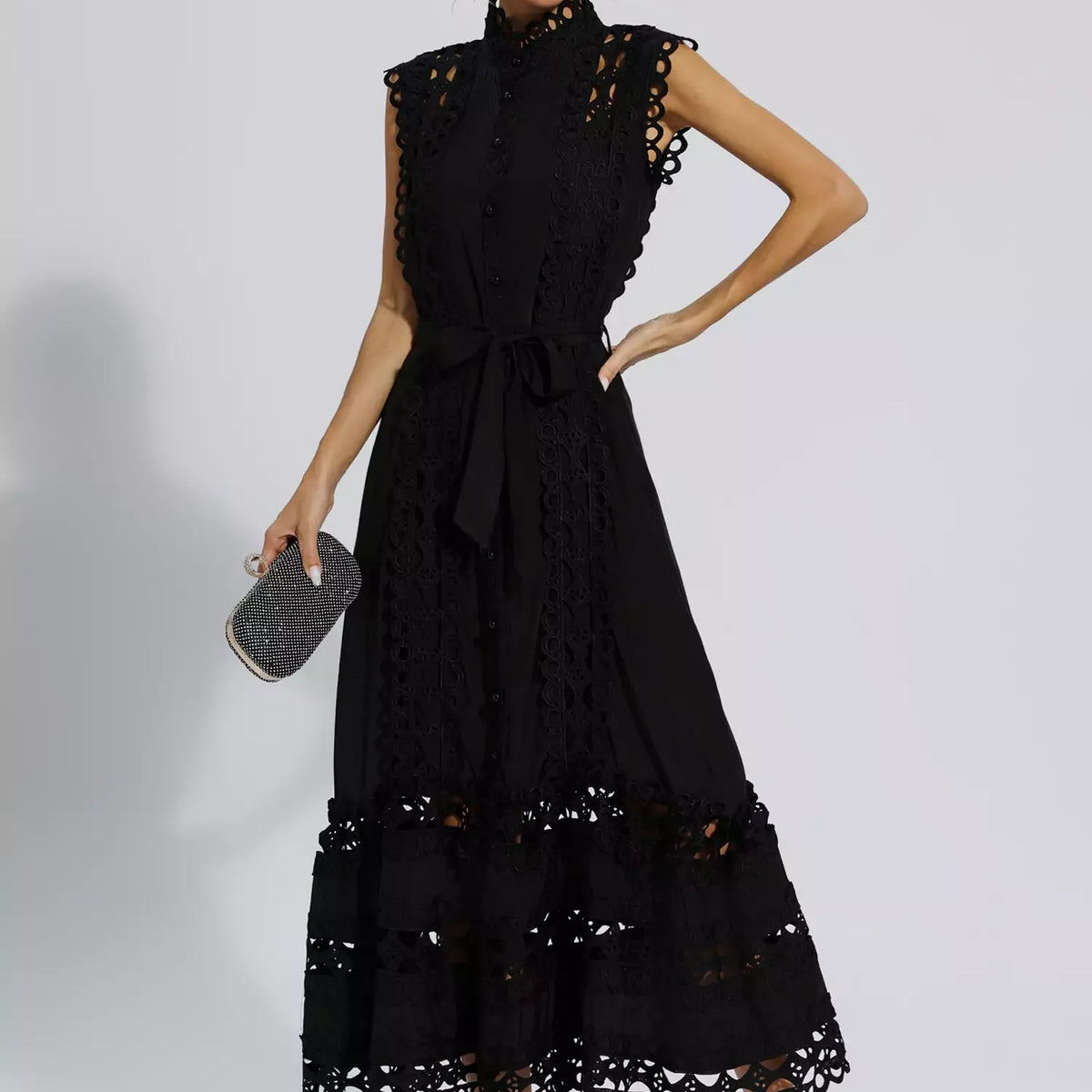 Kennedi Black Sleeveless Hollow Maxi Dress